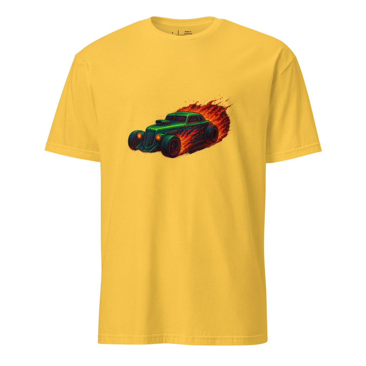 Pixel Hot Rod – Retro Fire Meets Digital - Short-Sleeve Unisex T-Shirt - Graphic Tee - Daisy - Front