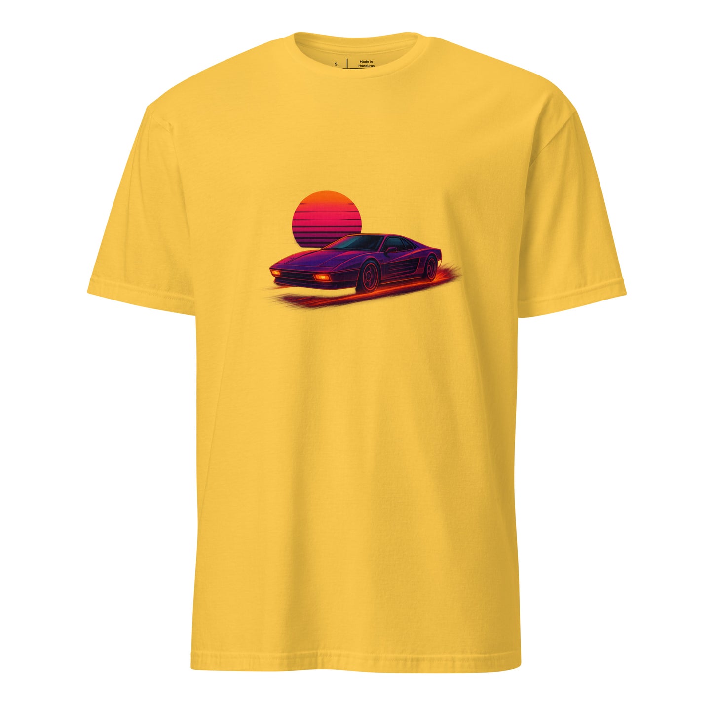 Synthwave Supercar – Race Into The Neon Future - Short-Sleeve Unisex T-Shirt - Graphic Tee - Daisy - Front