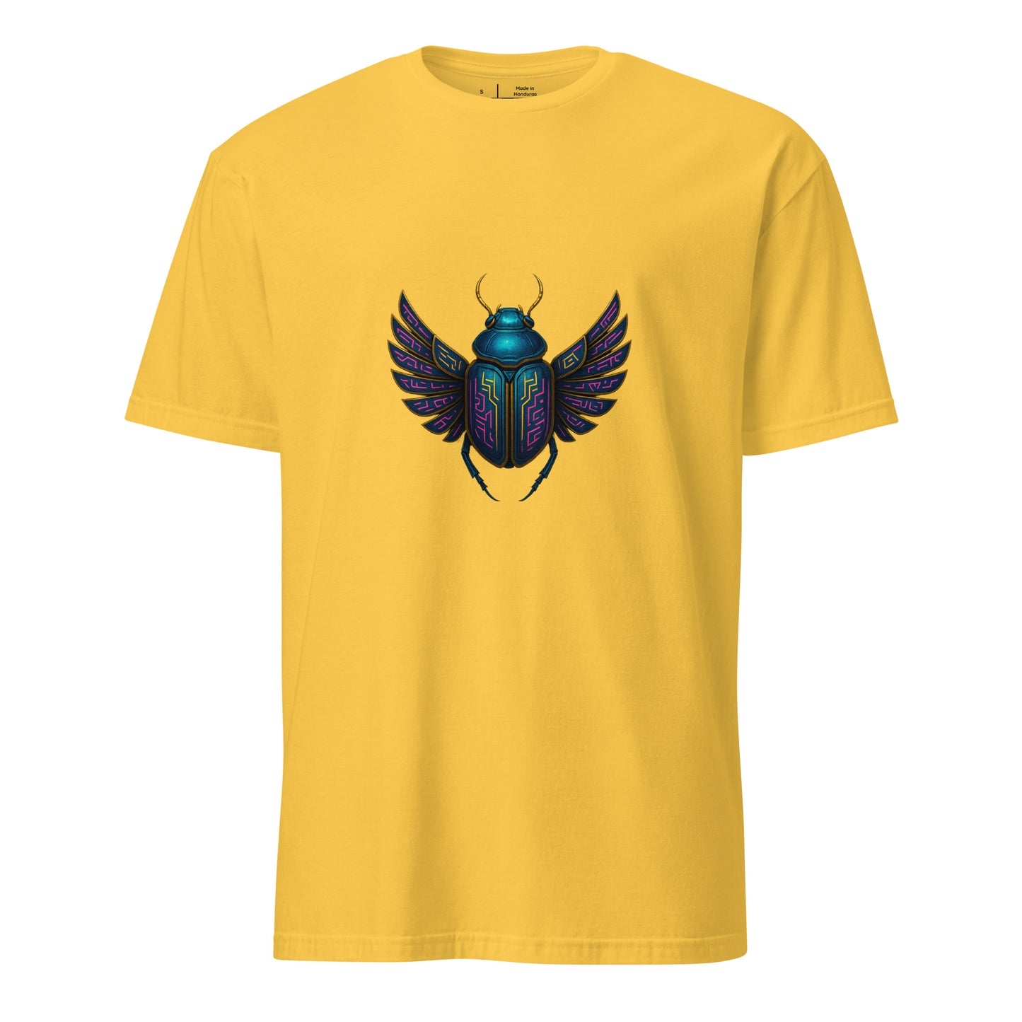 Mecha Scarab Beetle – Neon Tech Guardian - Short-Sleeve Unisex T-Shirt - Graphic Tee - Daisy - Front