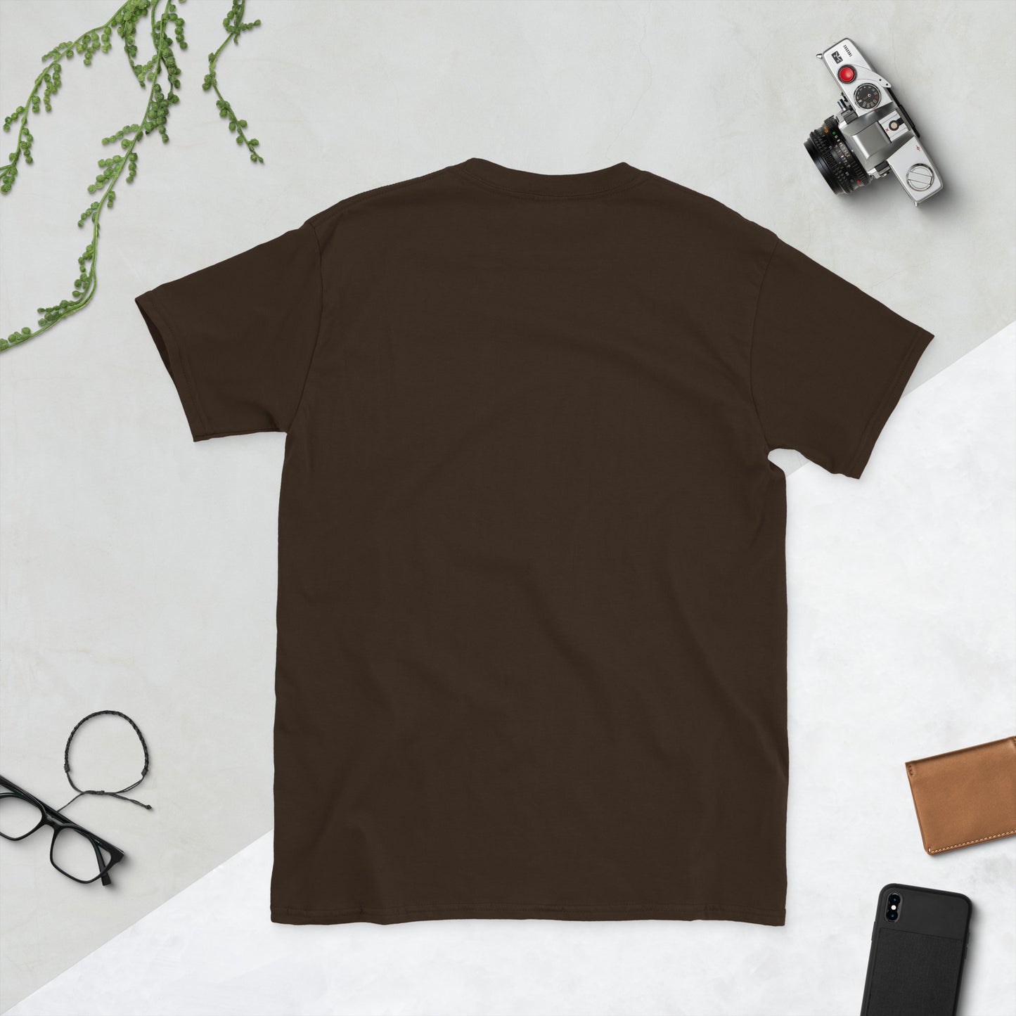 Stay Strange, Earthling – Retro Sci-Fi - Short-Sleeve Unisex T-Shirt - Graphic Tee - Dark Chocolate - Back
