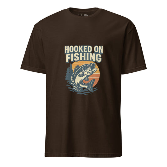 Hooked On Fishing - Hobbyist - Short-Sleeve Unisex T-Shirt - Graphic Tee - Dark Chocolate - Front