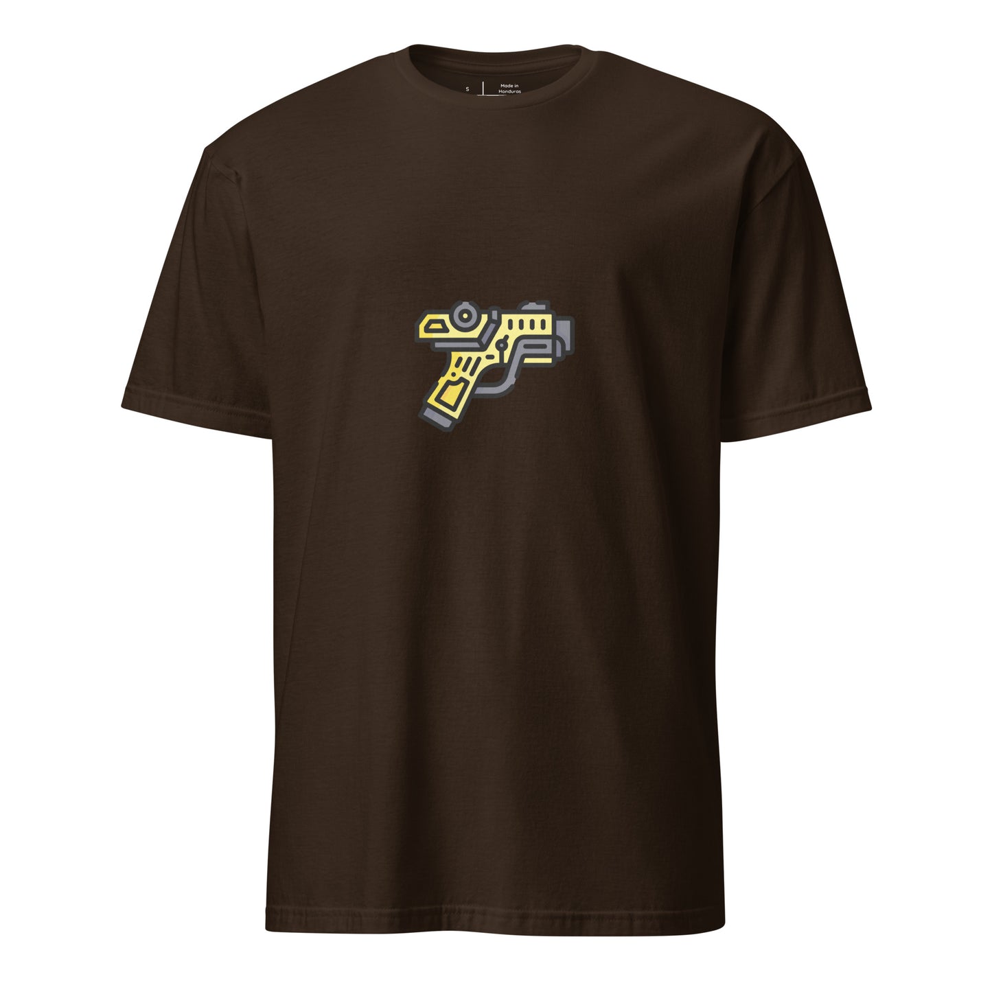 Cyber Gun - Sci-Fi Cartoon Design - Short-Sleeve Unisex T-Shirt - Graphic Tee - Dark Chocolate - Front