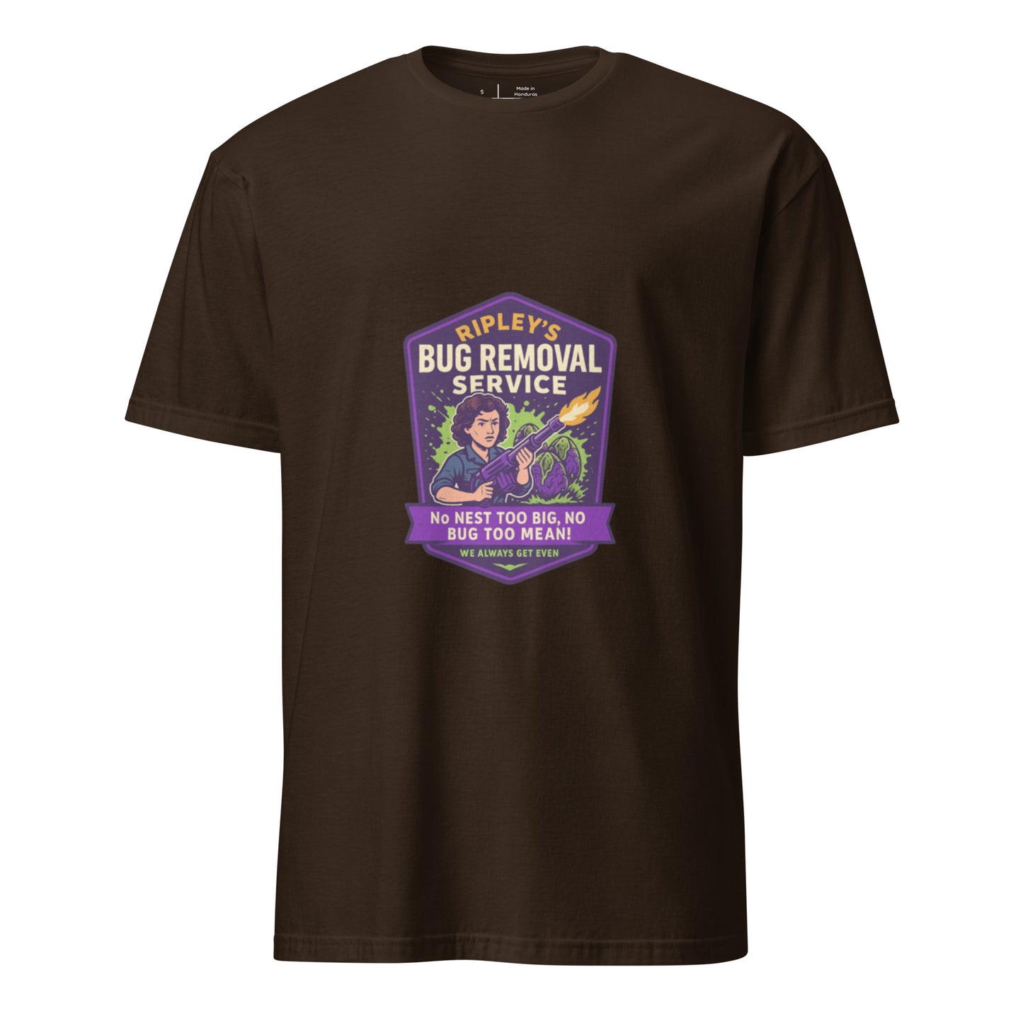 Ripley’s Bug Removal Service – Xenomorph Exterminator - Short-Sleeve Unisex T-Shirt - Graphic Tee - Dark Chocolate - Front