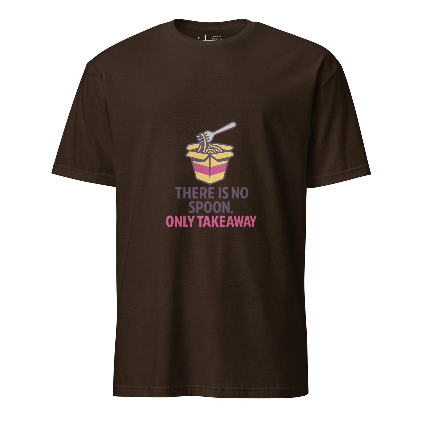 There Is No Spoon, Only Takeaway — Matrix-Inspired - Short-Sleeve Unisex T-Shirt - Graphic Tee - Dark Chocolate - Front