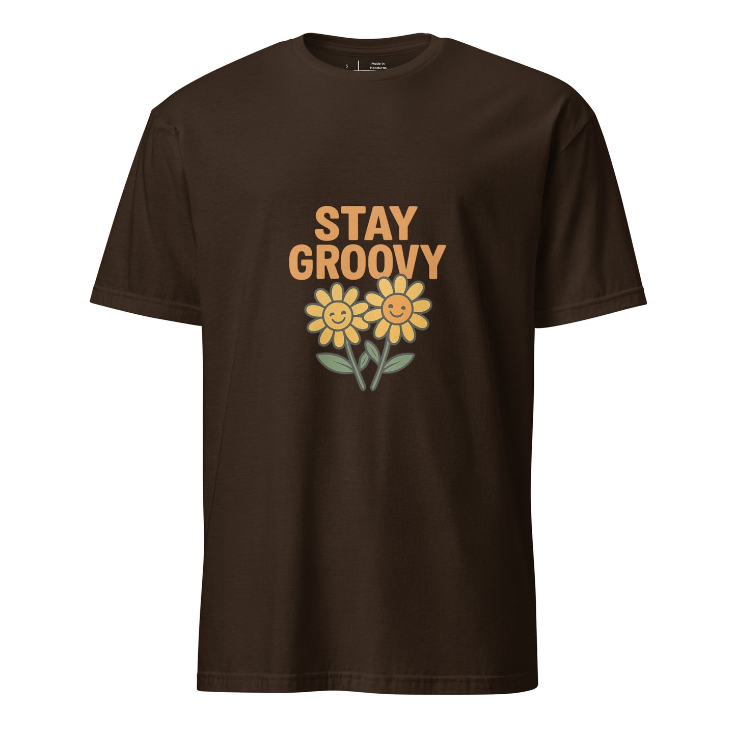 Stay Groovy – Retro Flower Power - Short-Sleeve Unisex T-Shirt - Graphic Tee - Dark Chocolate - Front