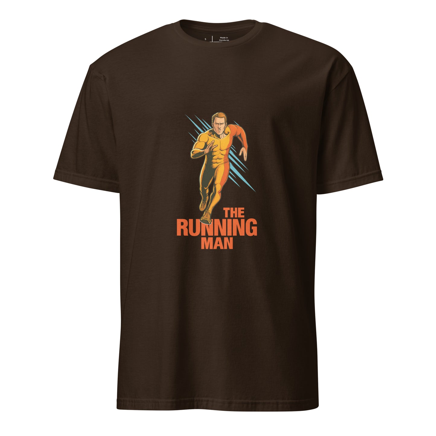 The Running Man – Retro Sci-Fi - Short-Sleeve Unisex T-Shirt - Graphic Tee - Dark Chocolate - Front