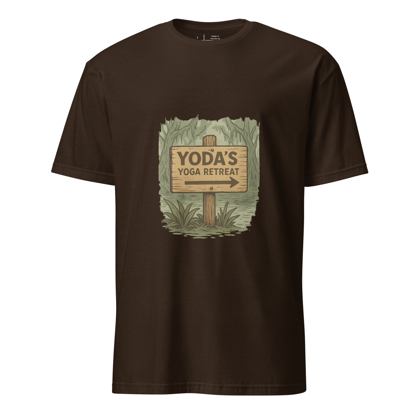 Yoda’s Yoga Retreat – Find Your Inner Force - Short-Sleeve Unisex T-Shirt - Graphic Tee - Dark Chocolate - Front