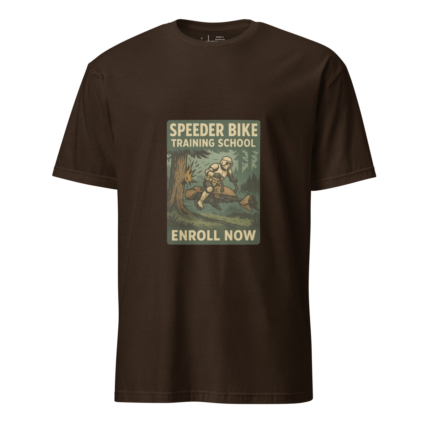 Speeder Training School – Ride Like A Pro - Short-Sleeve Unisex T-Shirt - Graphic Tee - Dark Chocolate - Front