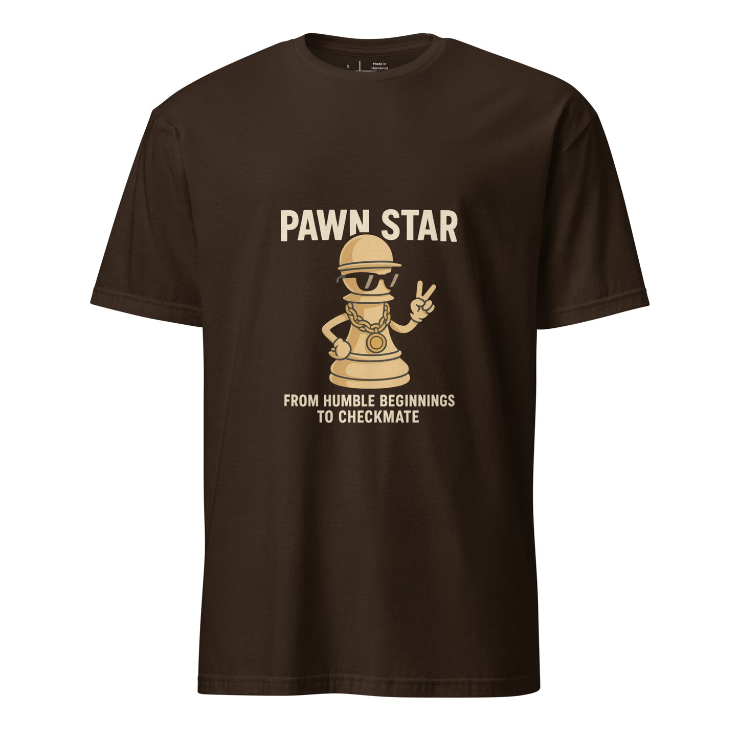 Pawn Star – Funny Chess Humour - Short-Sleeve Unisex T-Shirt - Graphic Tee - Dark Chocolate - Front