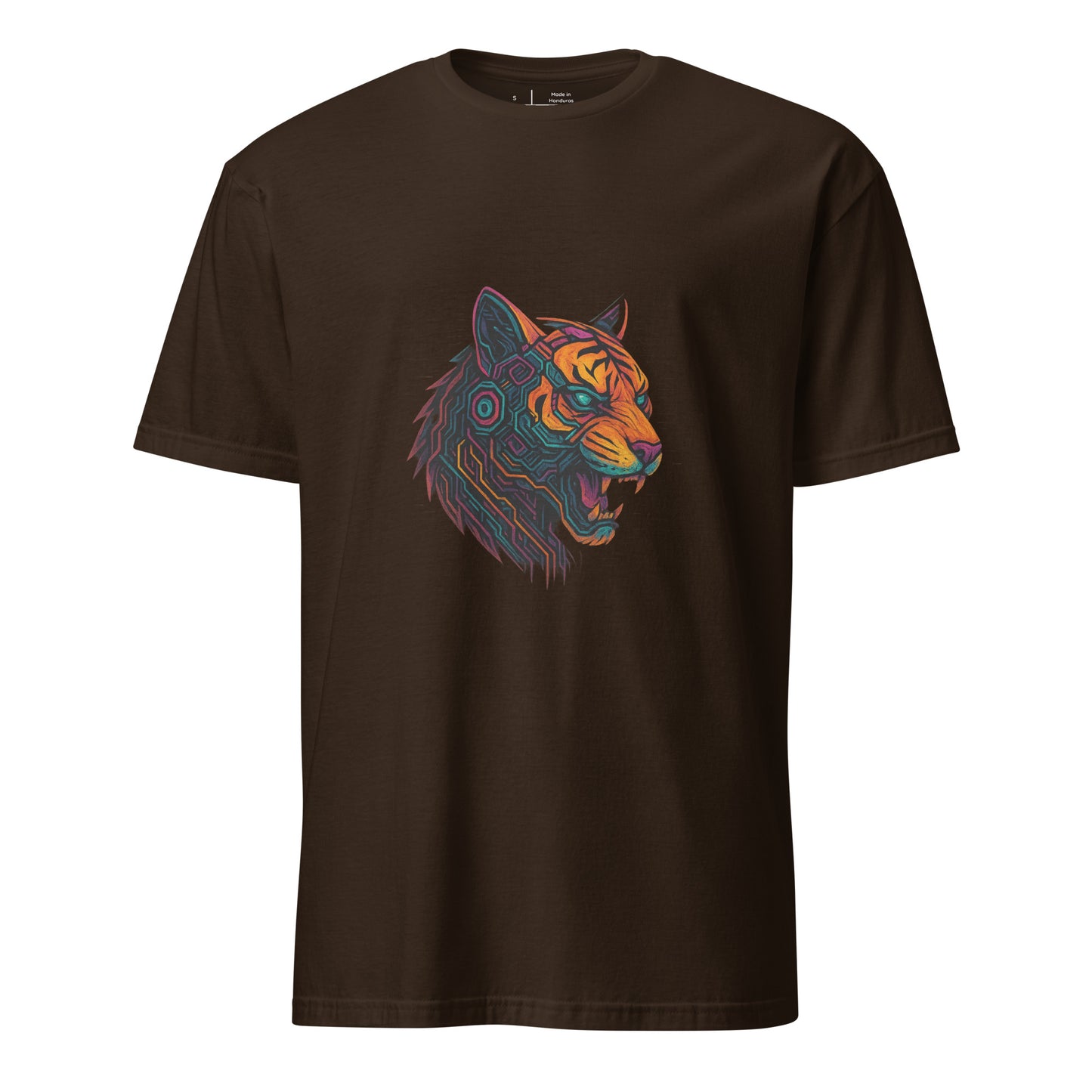 Cyber Tiger – Neon Predator - Short-Sleeve Unisex T-Shirt - Graphic Tee - Dark Chocolate - Front