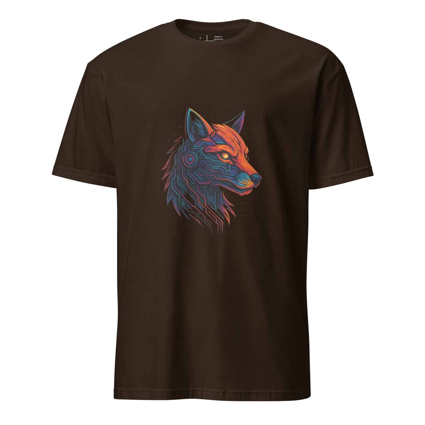  Cyber Fox – Neon Trickster - Short-Sleeve Unisex T-Shirt - Graphic Tee - Dark Chocolate - Front