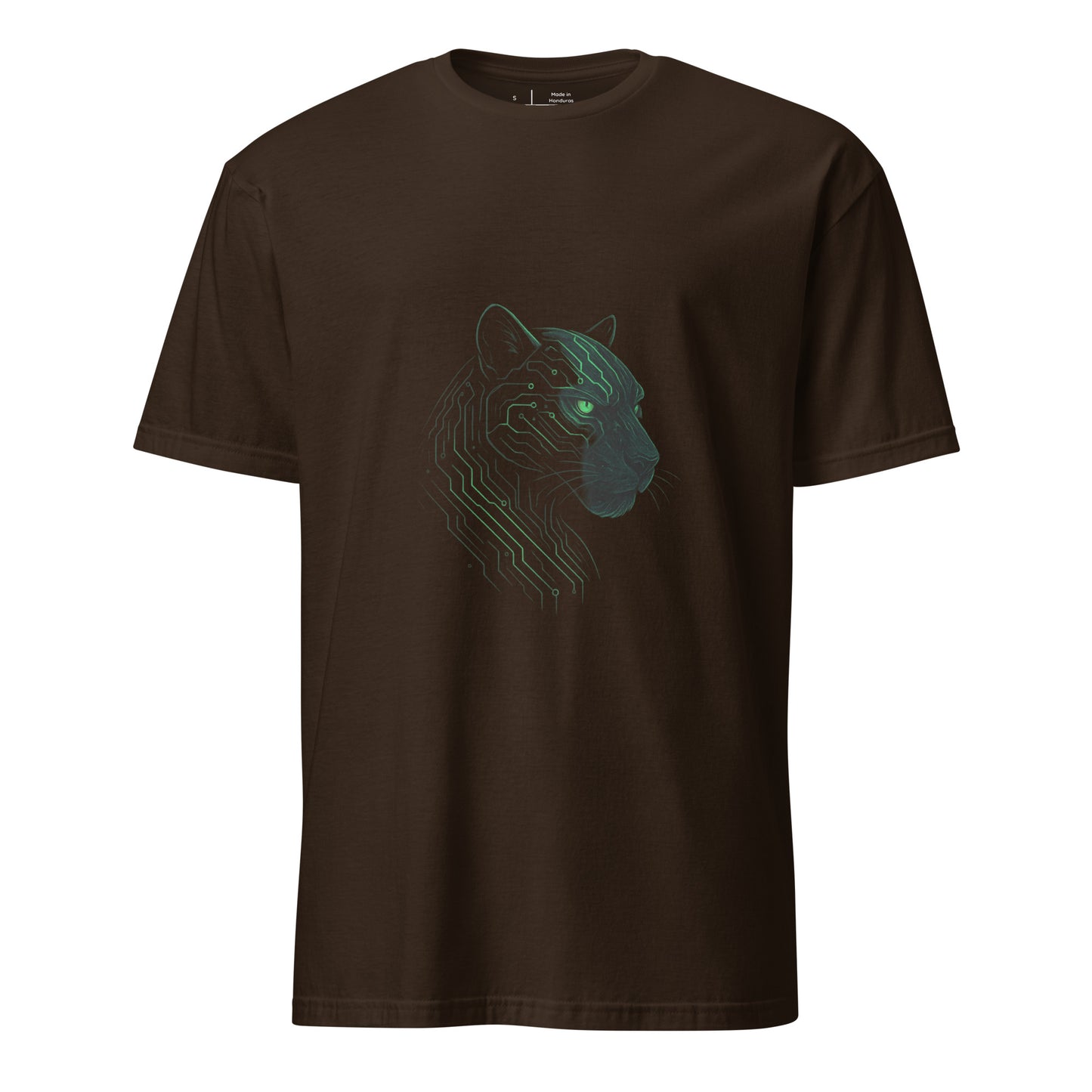 The Circuit Panther – Shadow & Circuitry - Short-Sleeve Unisex T-Shirt - Graphic Tee - Dark Chocolate - Front 