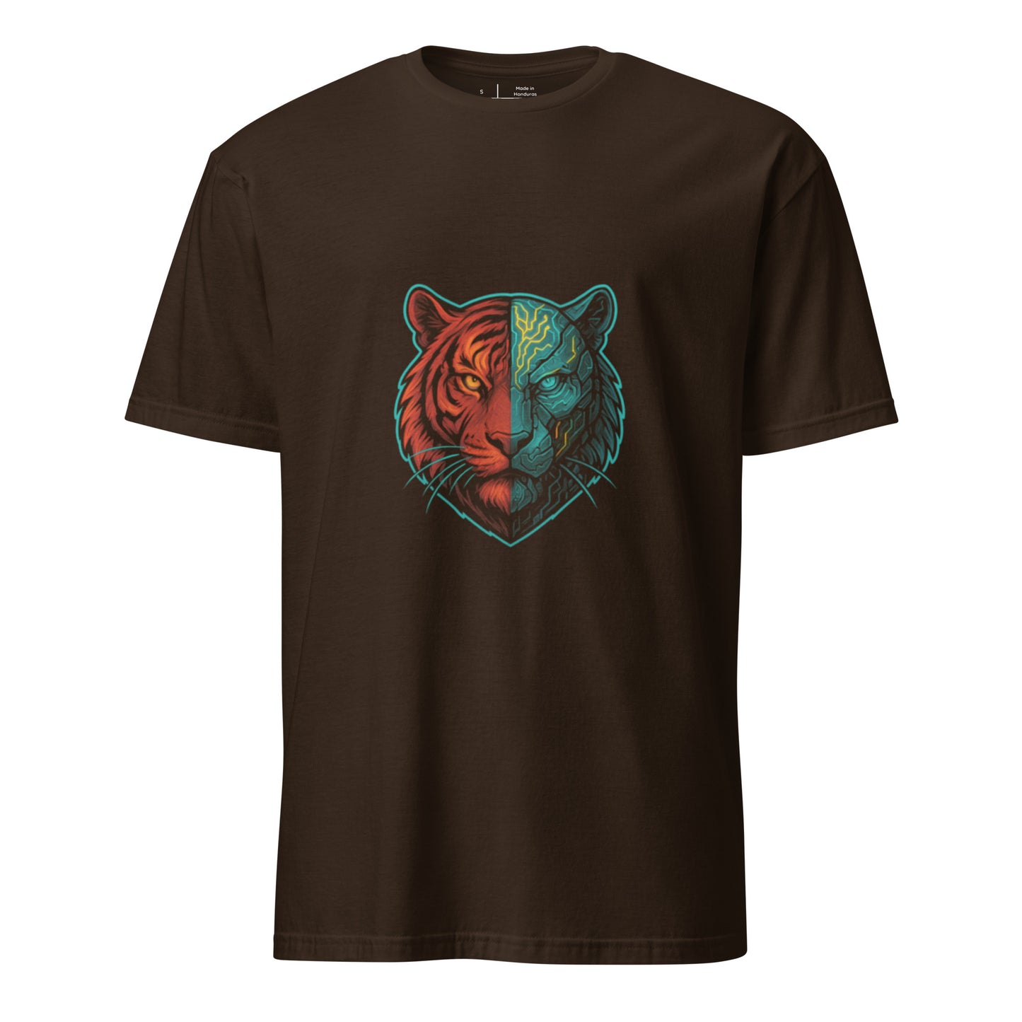 Neural Tiger – Half Beast, Half Machine - Short-Sleeve Unisex T-Shirt - Graphic Tee - Dark Chocolate - Front