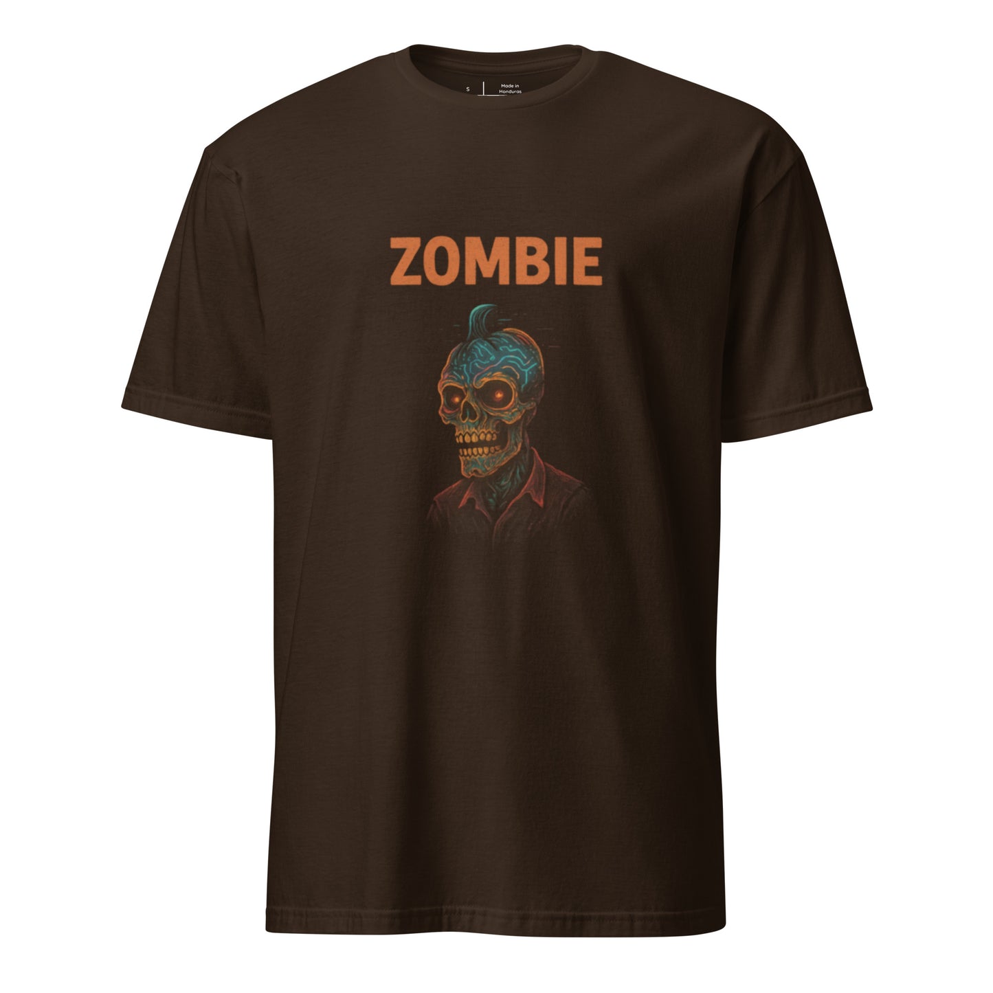 Neon Zombie – Retro Horror Glow - Short-Sleeve Unisex T-Shirt - Graphic Tee - Dark Chocolate- Front