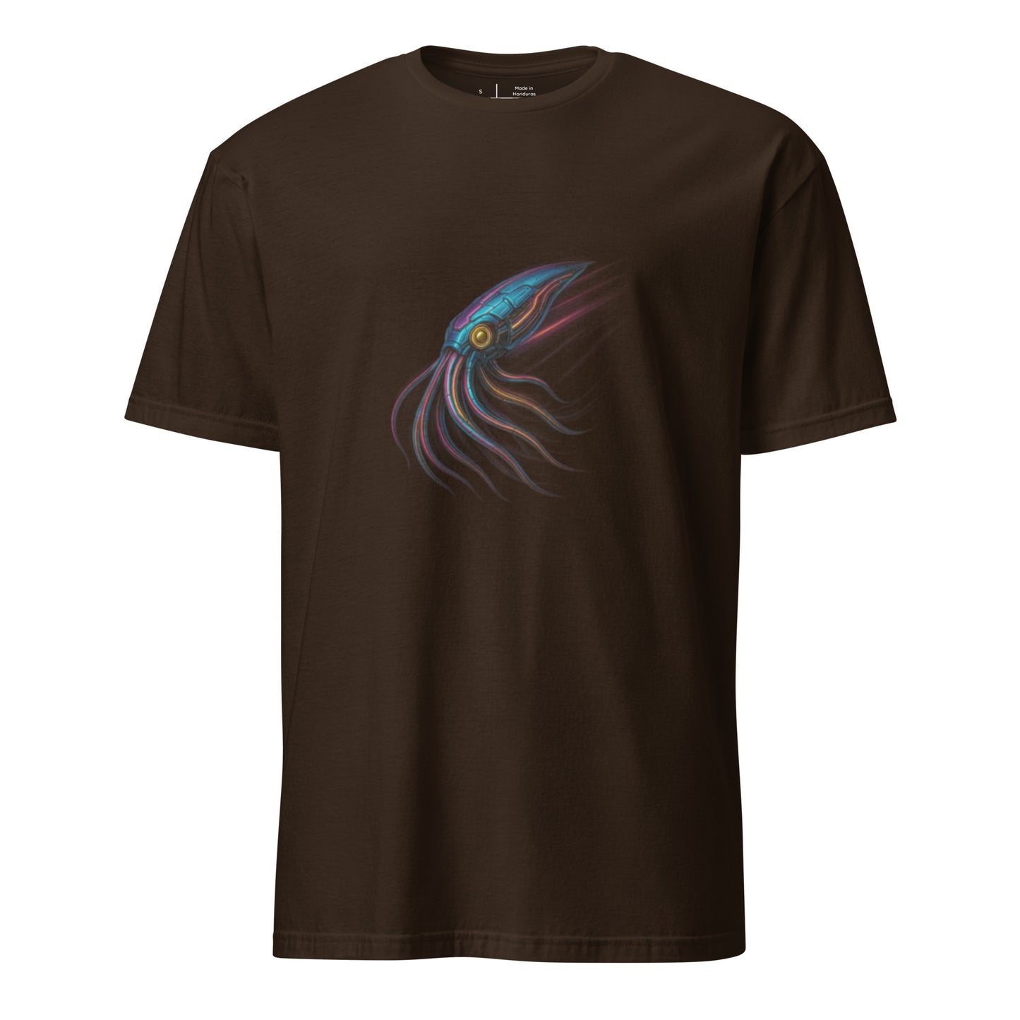  Cyber Squid – Deep Tech Glow - Short-Sleeve Unisex T-Shirt - Graphic Tee -Dark Chocolate - Front