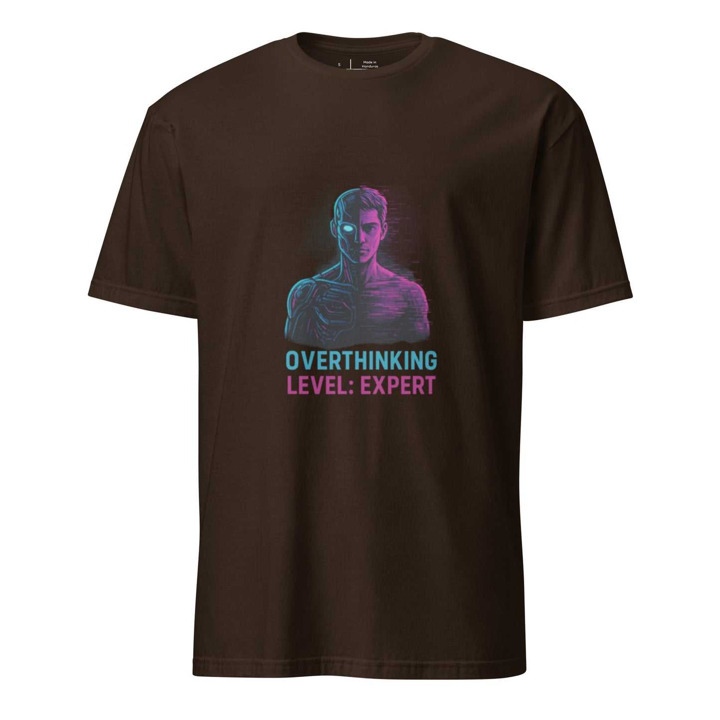 Glitch Mode: Activated – Cyber-Human Split Reality - Short-Sleeve Unisex T-Shirt - Graphic Tee - Dark Chocolate - Front