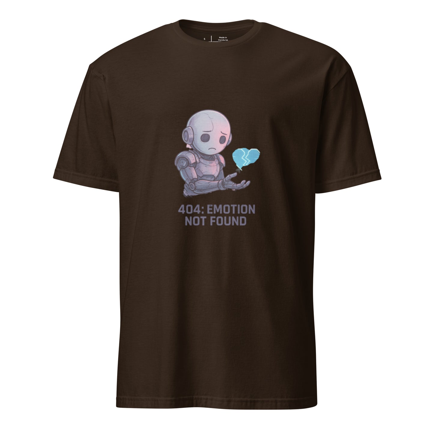 404: Emotion Not Found – Glitch Heart Robot  - Short-Sleeve Unisex T-Shirt - Graphic Tee - Dark Chocolate - Front