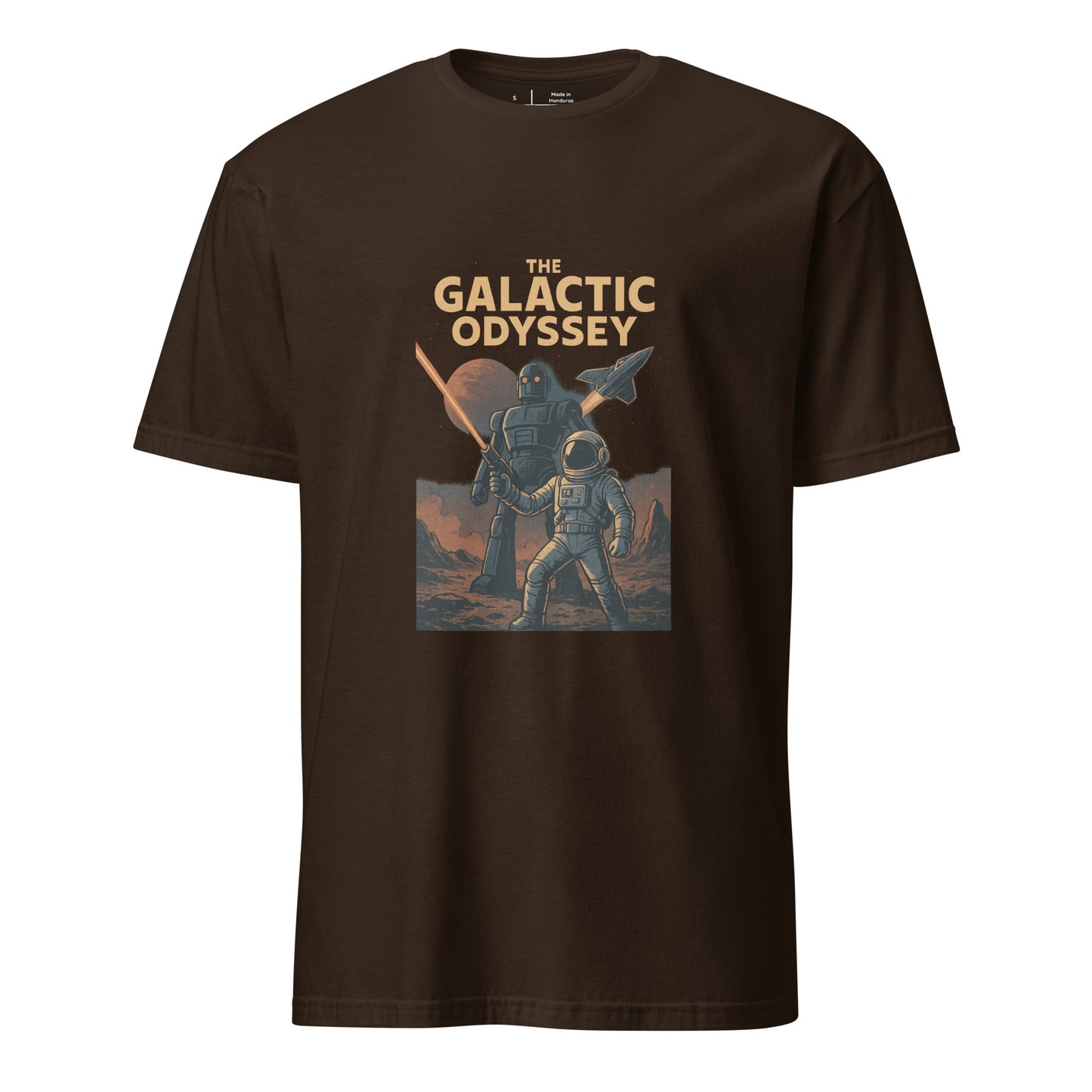 Galactic Odyssey - Sci-Fi Adventure - Short-Sleeve Unisex T-Shirt - Graphic Tee - Dark Chocolate - Front