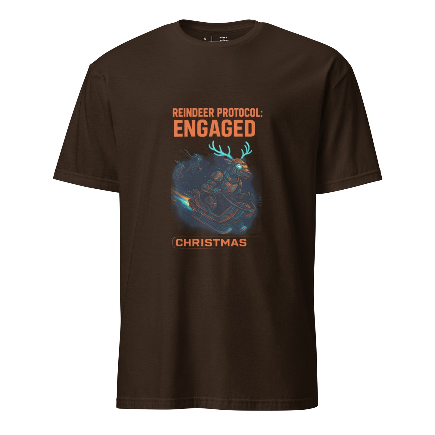 Mecha Reindeer Squadron - Short-Sleeve Unisex T-Shirt - Graphic Tee - Dark Chocolate - Front