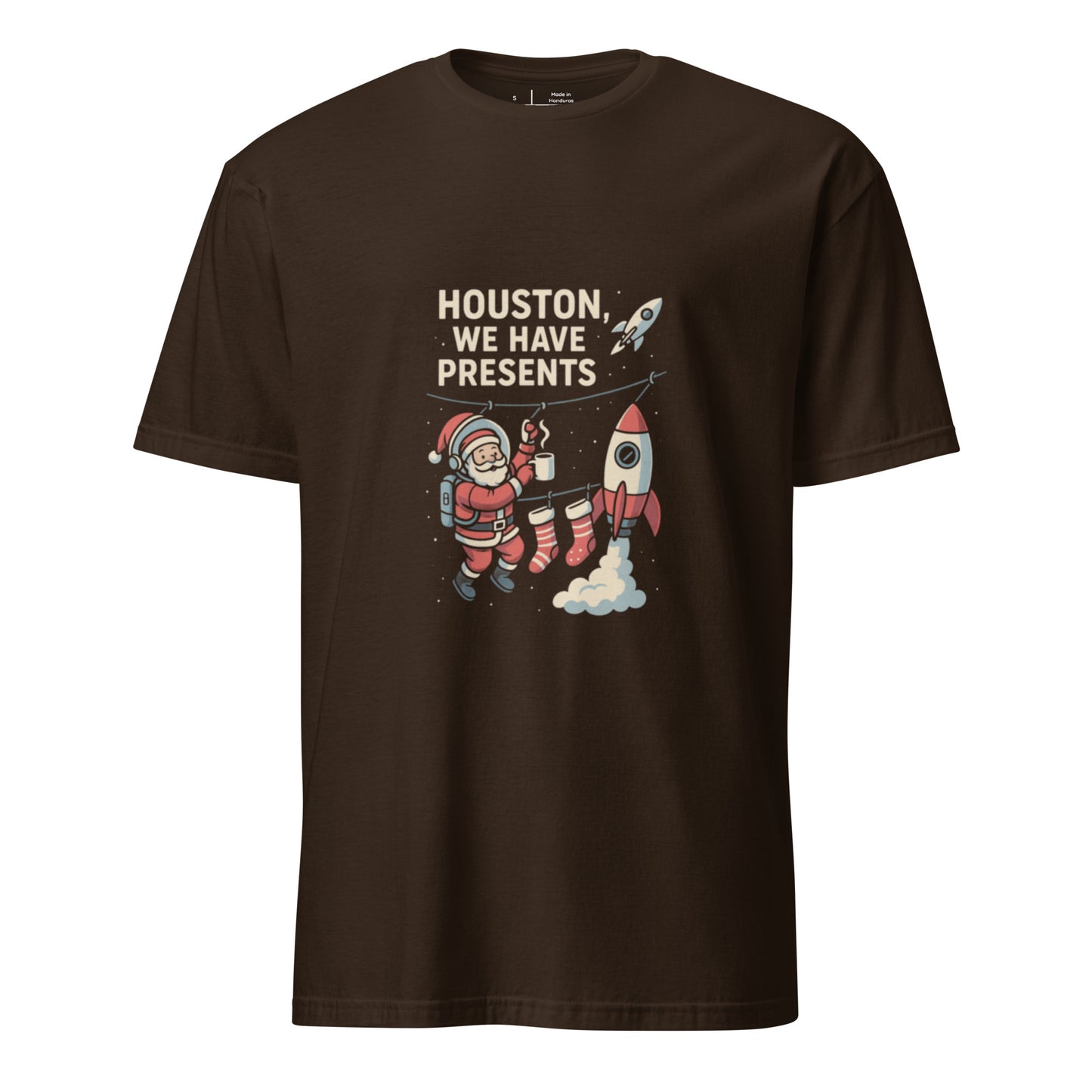 Socks & Rockets - Santa’s Gone Orbital - Short-Sleeve Unisex T-Shirt - Graphic Tee - Dark Chocolate - Front