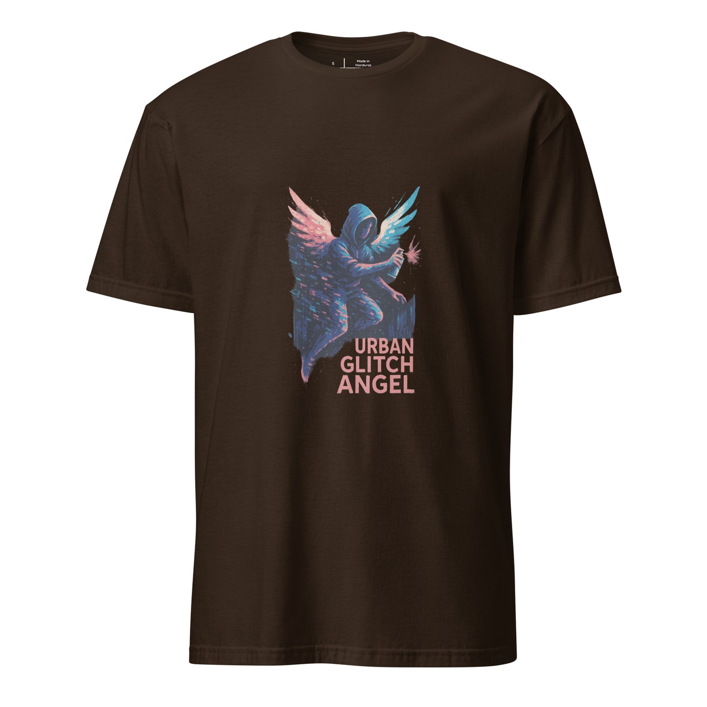 Urban Glitch Angel - Neon Grace - Short-Sleeve Unisex T-Shirt - Graphic Tee - Dark Chocolate - Front