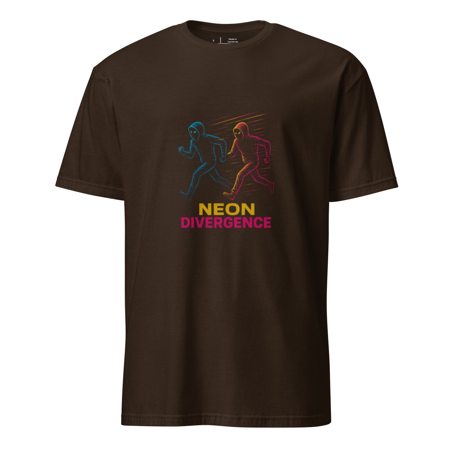 Neon Divergence - Duel Silhouettes - Short-Sleeve Unisex T-Shirt - Graphic Tee - Dark Chocolate - Front