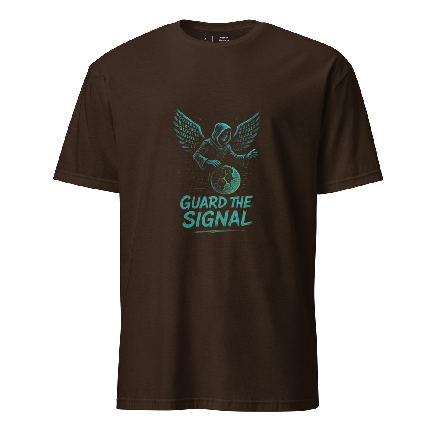 Binary Wing Shepherd - Digital Guardian - Short-Sleeve Unisex T-Shirt - Graphic Tee -Dark Chocolate - Front