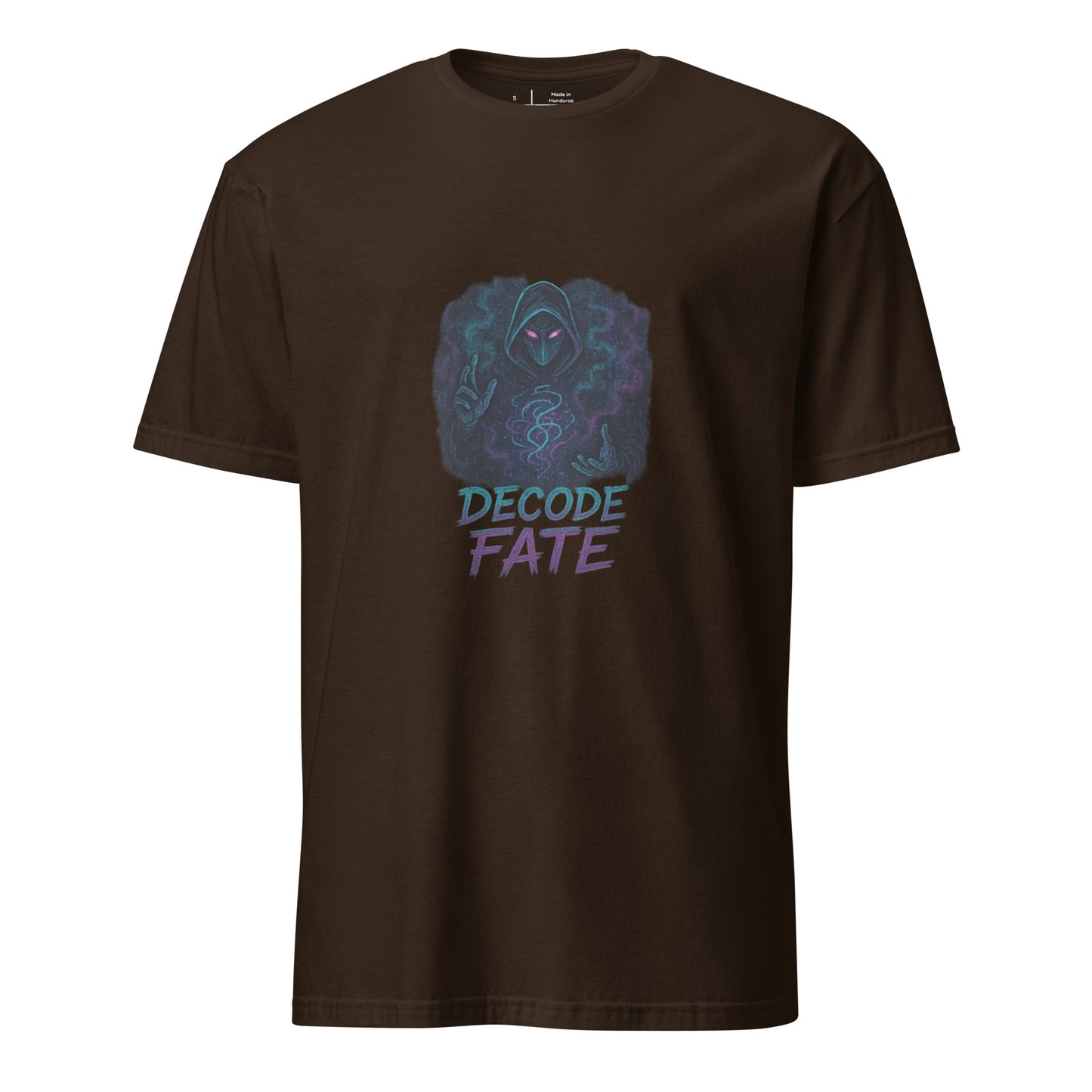 The Etherpunk Oracle - Digital Seer - Short-Sleeve Unisex T-Shirt - Graphic Tee - Dark Chocolate - Front
