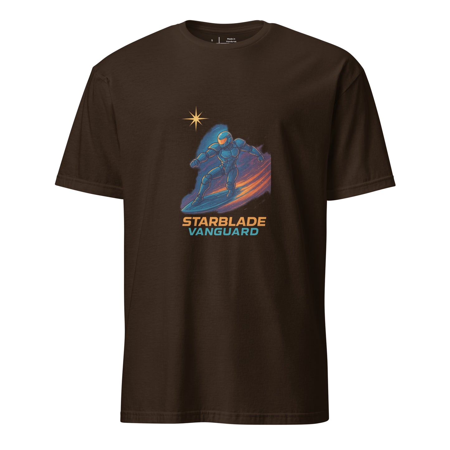 Starblade Vanguard - Cosmic Hero - Short-Sleeve Unisex T-Shirt - Graphic Tee - Dark Chocolate - Front