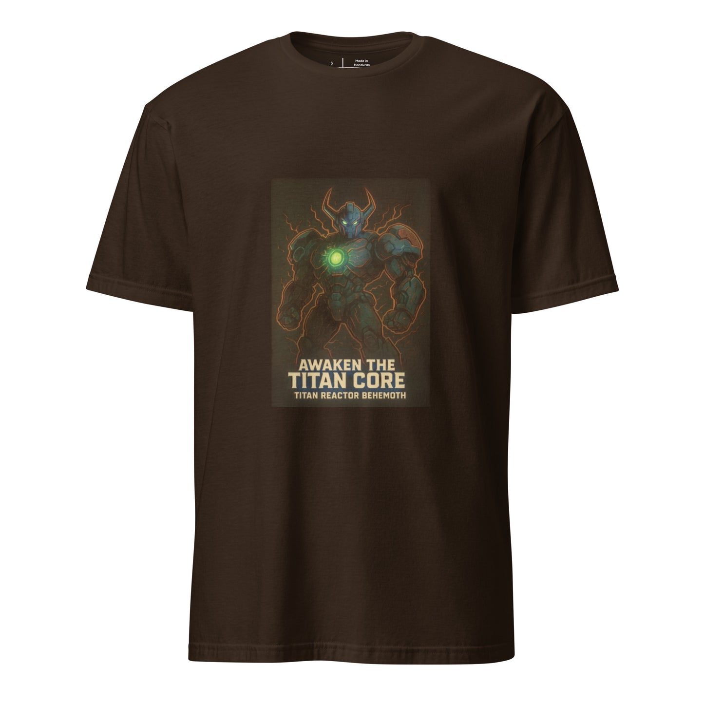 Titan Reactor Behemoth – “Awaken the Titan Core.” - Short-Sleeve Unisex T-Shirt - Graphic Tee - Dark Chocolate - Front