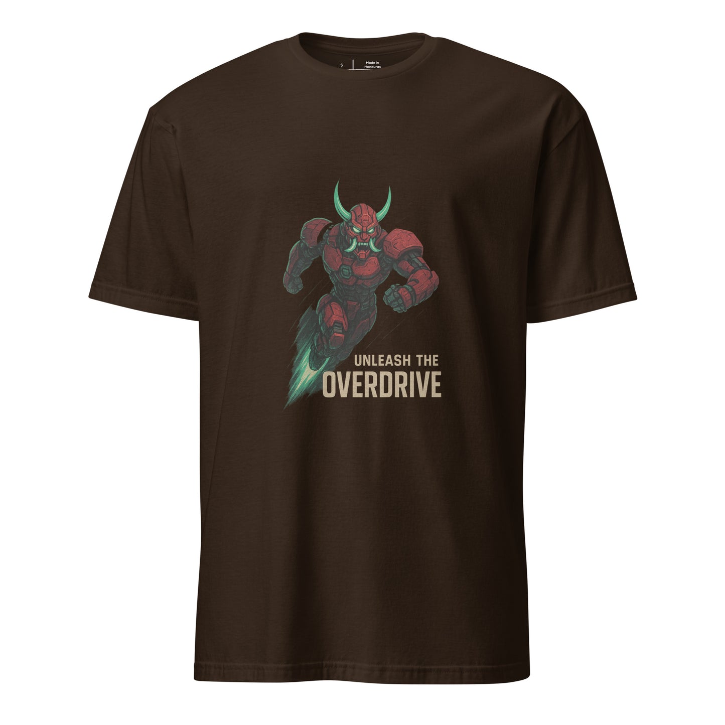 Cyber Oni Overdrive – “Unleash the Overdrive.” - Short-Sleeve Unisex T-Shirt - Graphic Tee - Dark Chocolate - Front