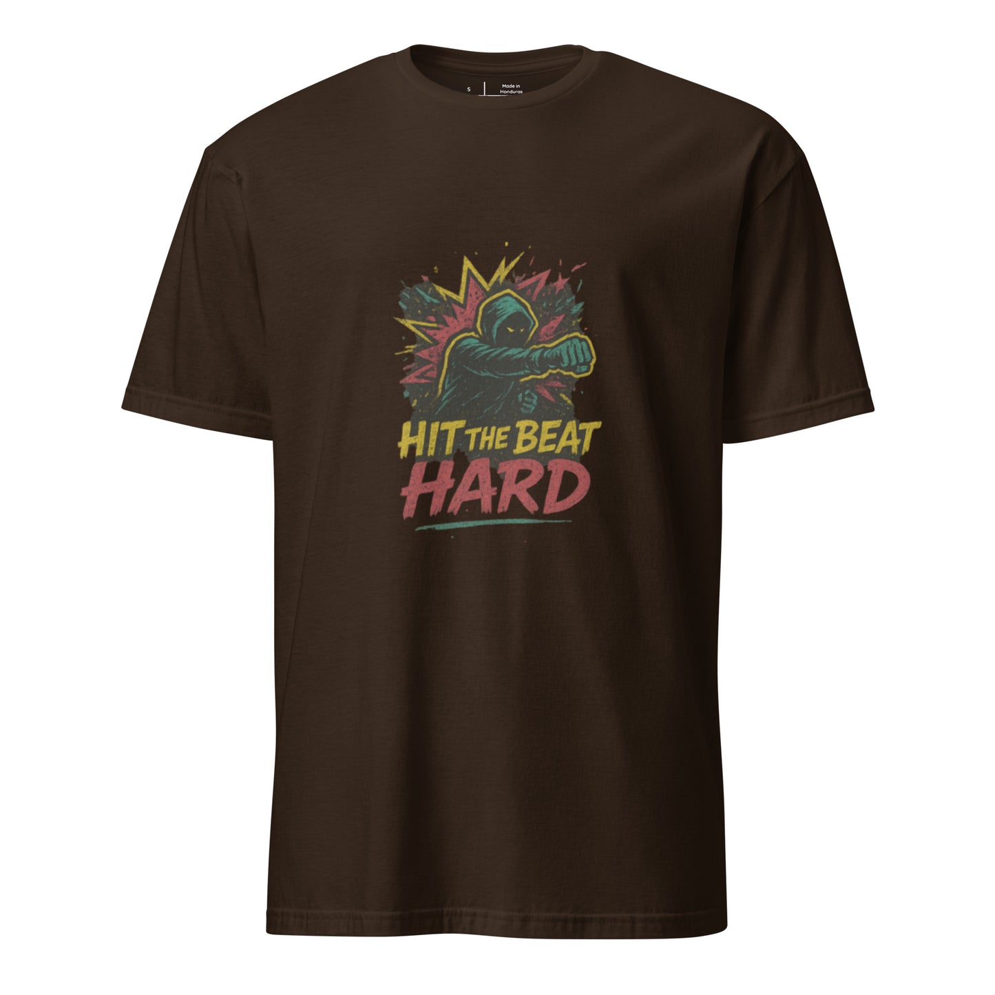 Starknuckle Breakbeat Brawler – “Hit the Beat Hard.” - Short-Sleeve Unisex T-Shirt - Graphic Tee - Dark Chocolate - Front