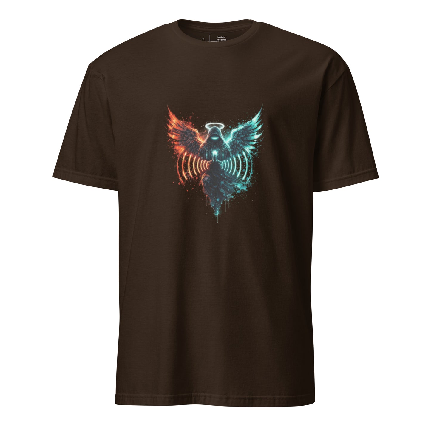 Angel Transmission – Cyber Graffiti - Short-Sleeve Unisex T-Shirt - Graphic Tee - Dark Chocolate - Front