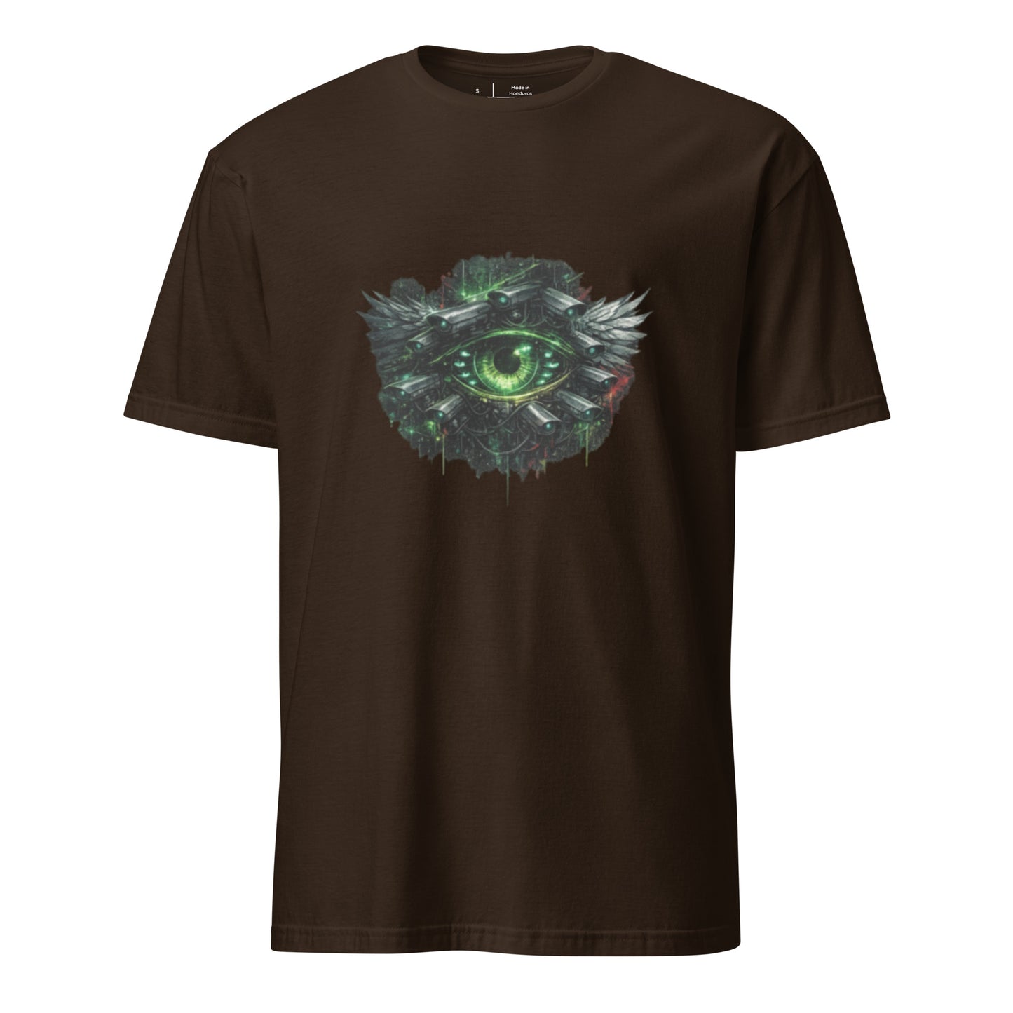 Neon Surveillance Society – Anti-System - Short-Sleeve Unisex T-Shirt - Graphic Tee - Dark Chocolate - Front