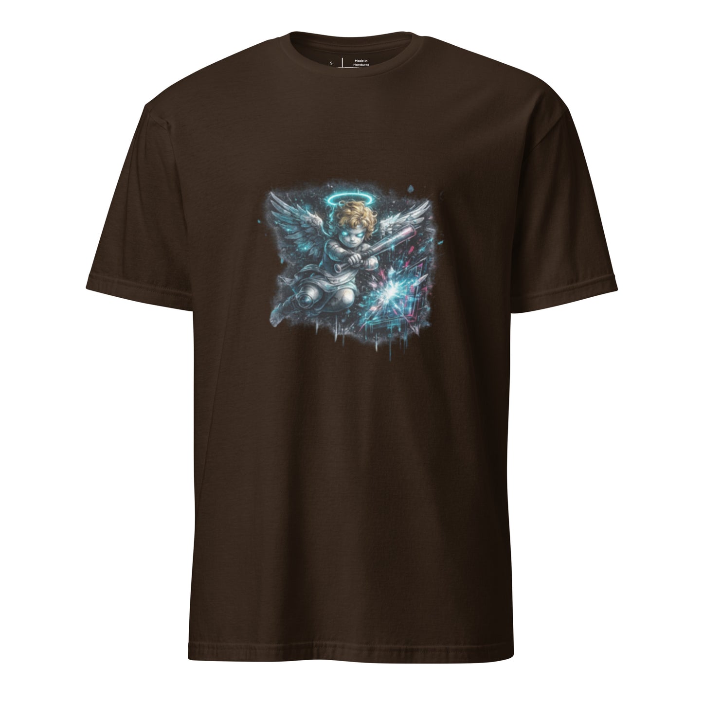 Neon Riot Cherub – Cute Rebellion - Short-Sleeve Unisex T-Shirt - Graphic Tee - Dark Chocolate - Front