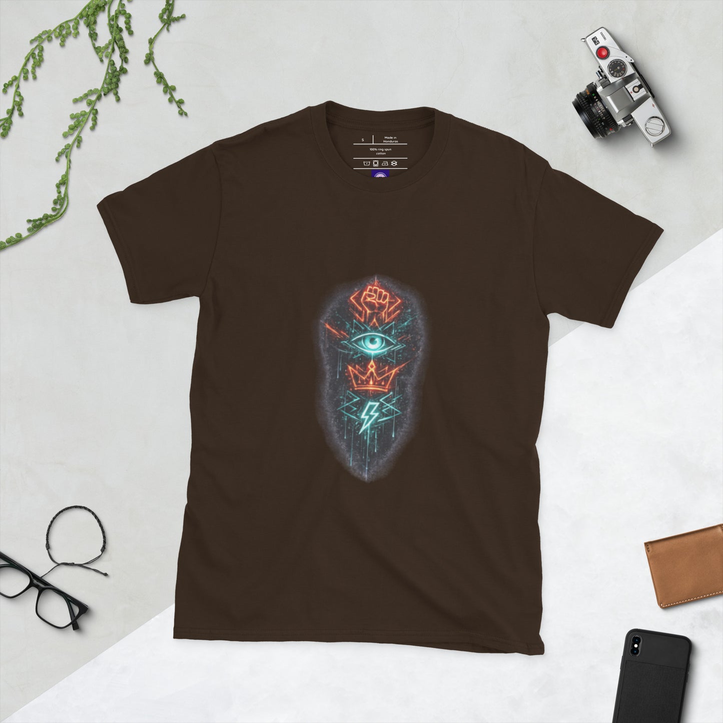 Neon Rebellion Totem - Short-Sleeve Unisex T-Shirt - Graphic Tee - Dark Chocolate - Front