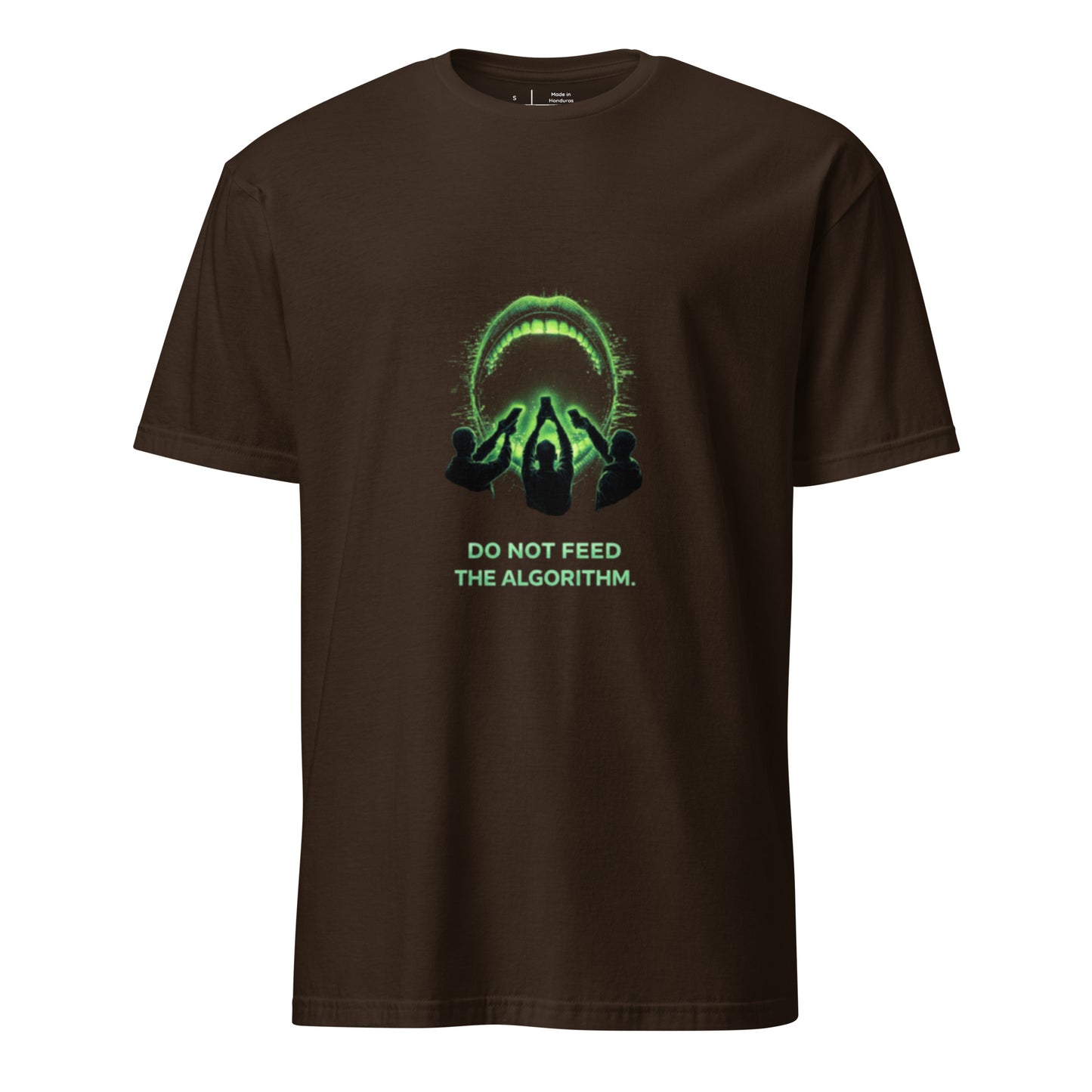 Do Not Feed The Algorithm – Cyber Dystopia - Short-Sleeve Unisex T-Shirt - Graphic Tee - Dark Chocolate - Front