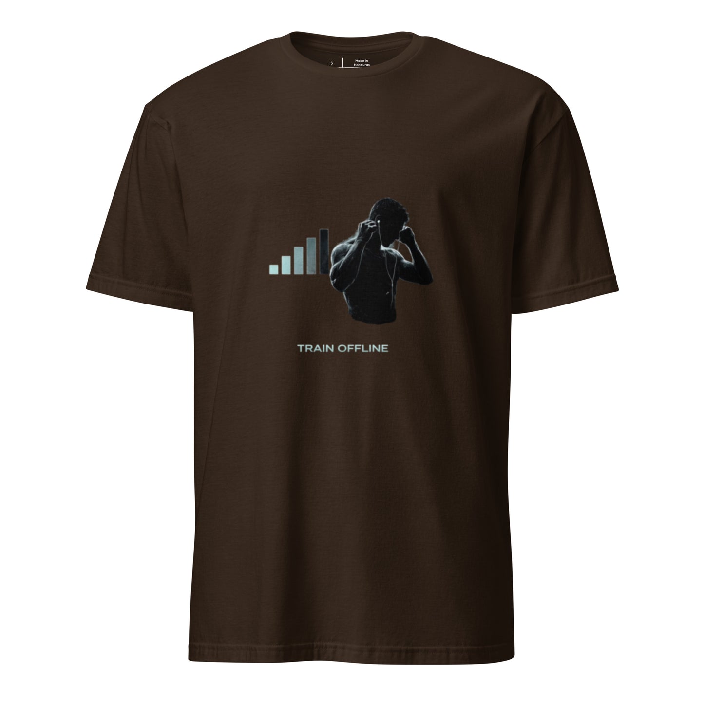 Train Offline – Minimal Gym - Short-Sleeve Unisex T-Shirt - Graphic Tee - Dark Chocolate - Front