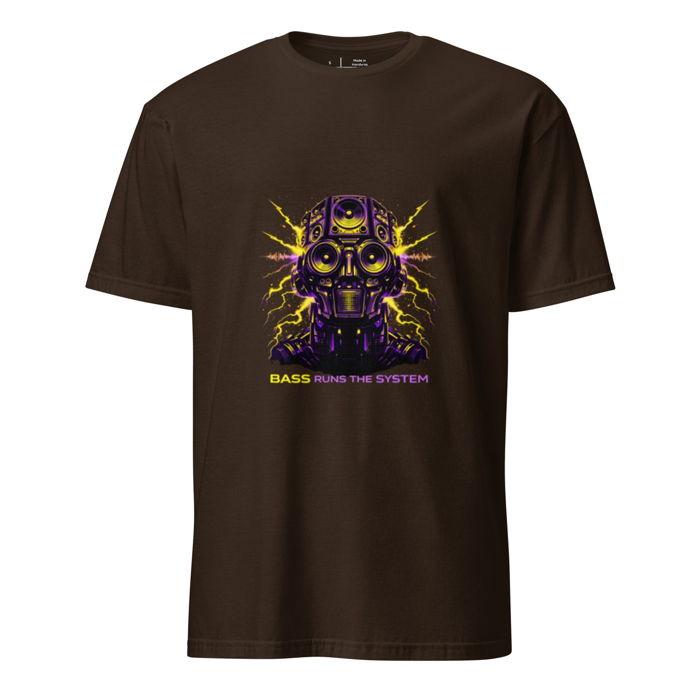 Bass Runs The System – Rave Festival Streetwear - Short-Sleeve Unisex T-Shirt - Graphic Tee - Dark Chocolate - Front
