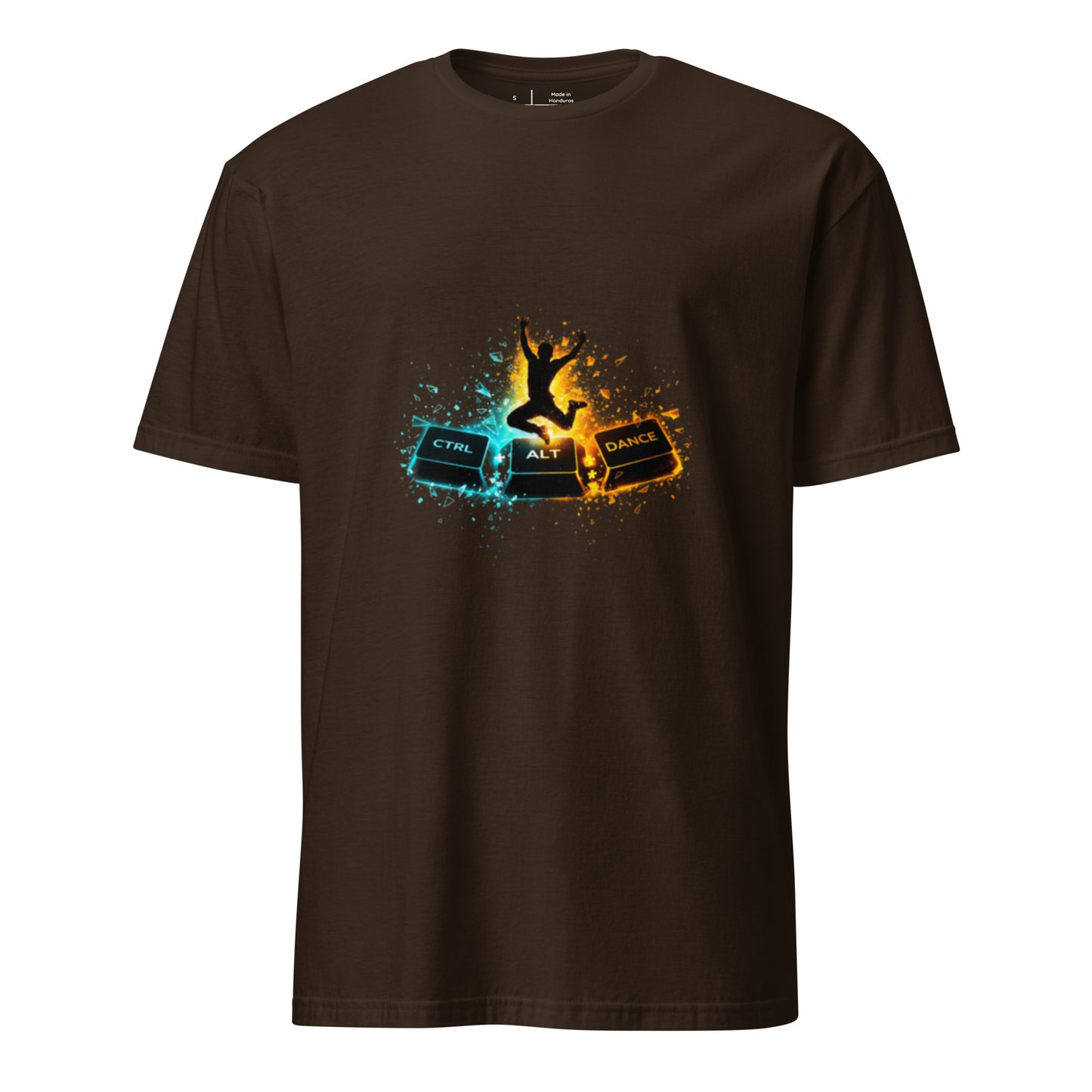 Ctrl + Alt + Dance – Tech Rave Streetwear - Short-Sleeve Unisex T-Shirt - Graphic Tee - Dark Chocolate - Front