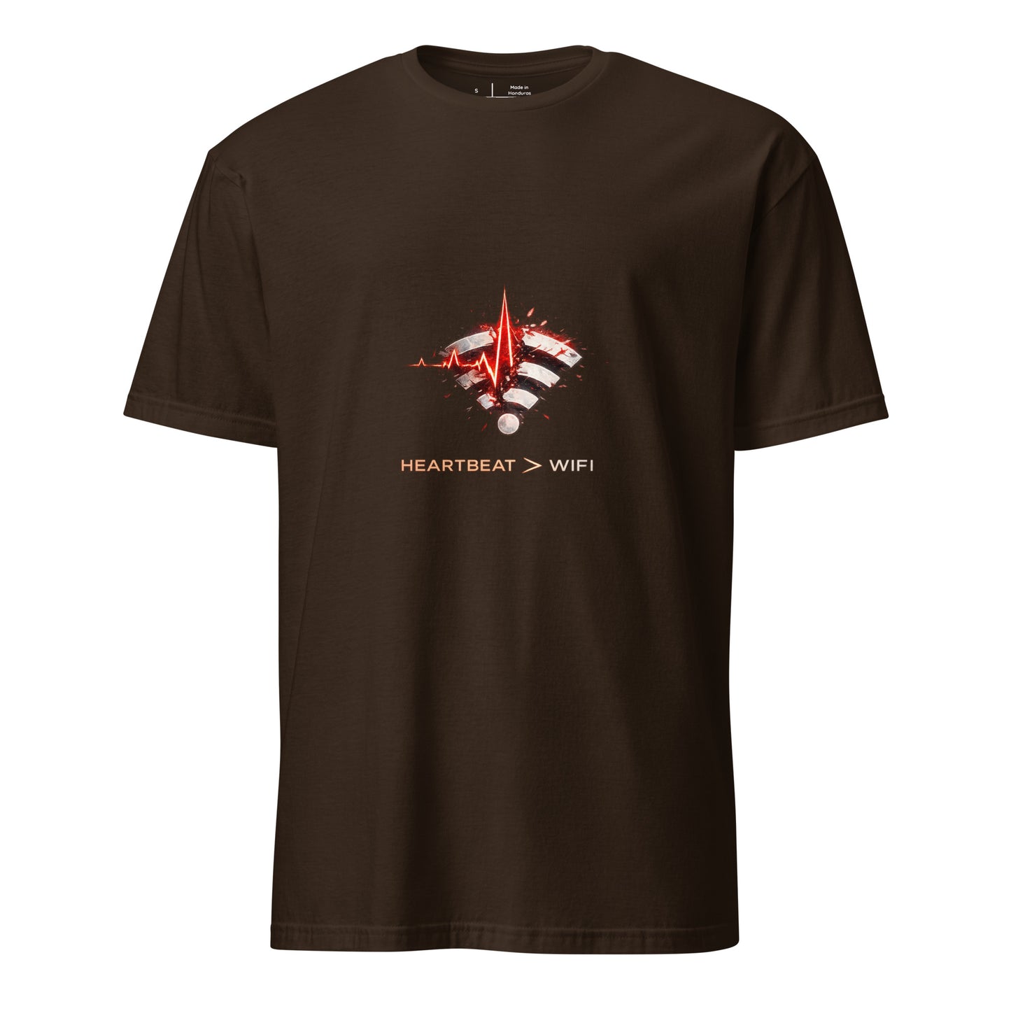 Heartbeat > WIFI – Minimal Cyber - Short-Sleeve Unisex T-Shirt - Graphic Tee - Dark Chocolate - Front
