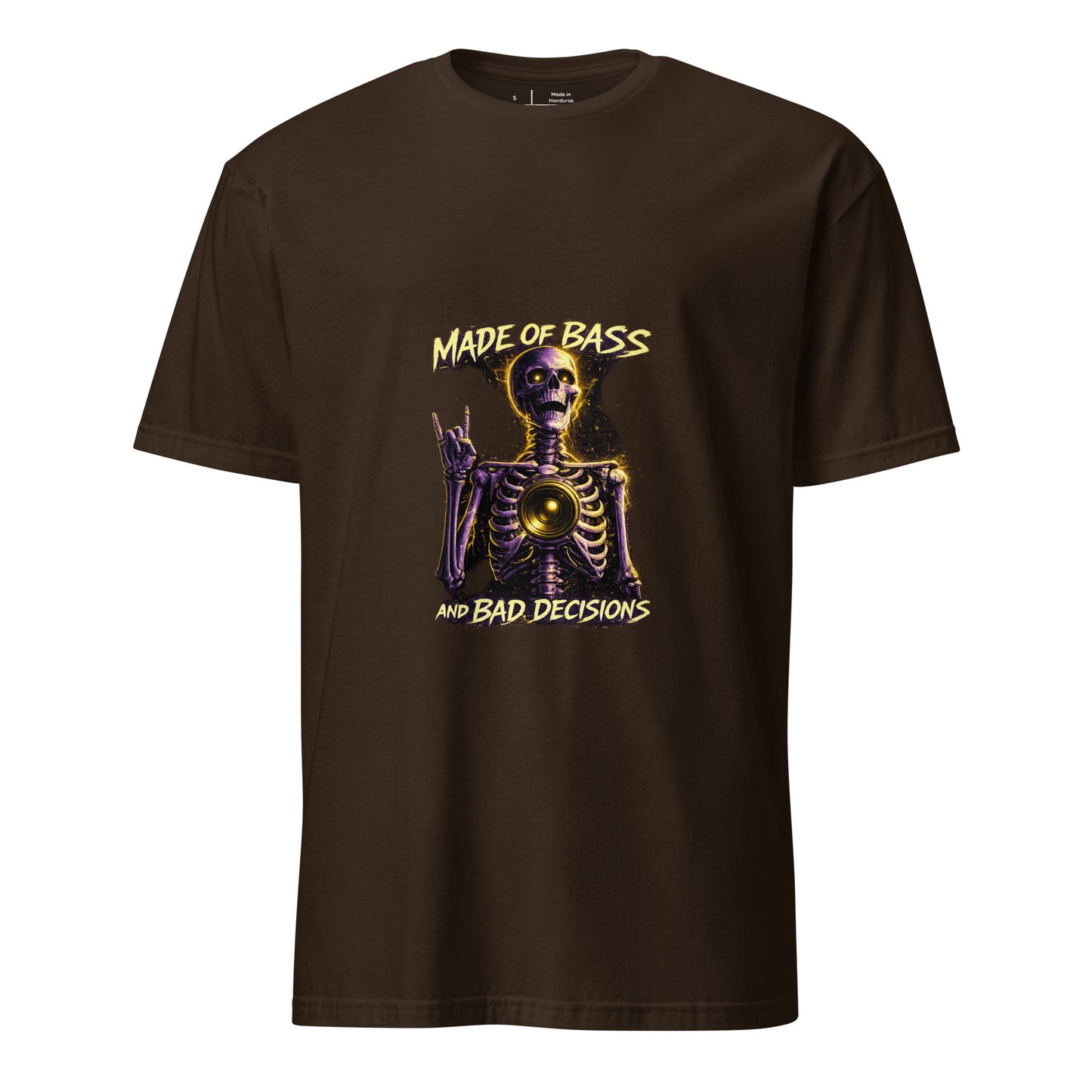 Made Of Bass And Bad Decisions – Cyber Rave - Short-Sleeve Unisex T-Shirt - Graphic Tee - Dark Chocolate - Front