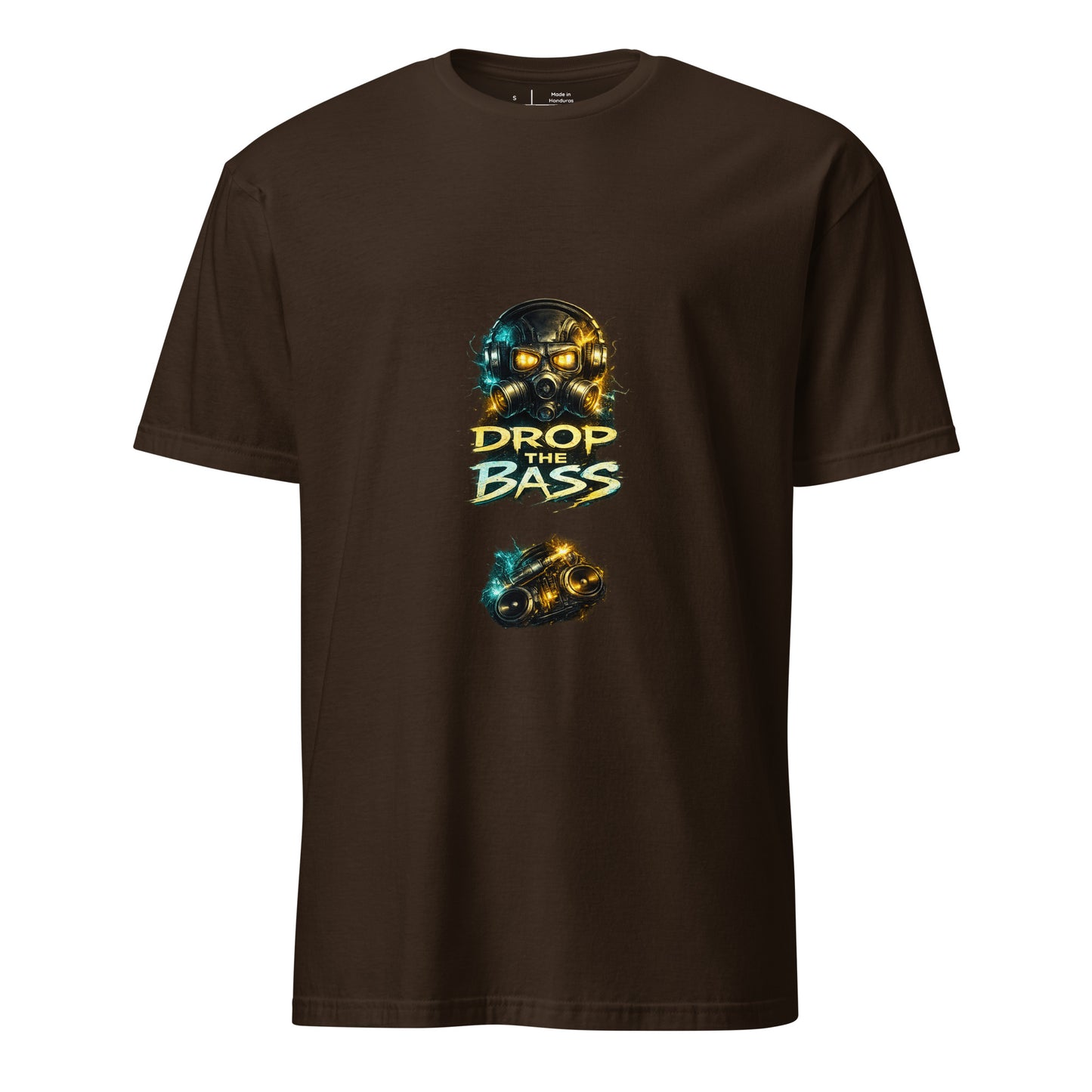 Drop The Bass – Neon Rave - Short-Sleeve Unisex T-Shirt - Graphic Tee - Dark Chocolate - Front
