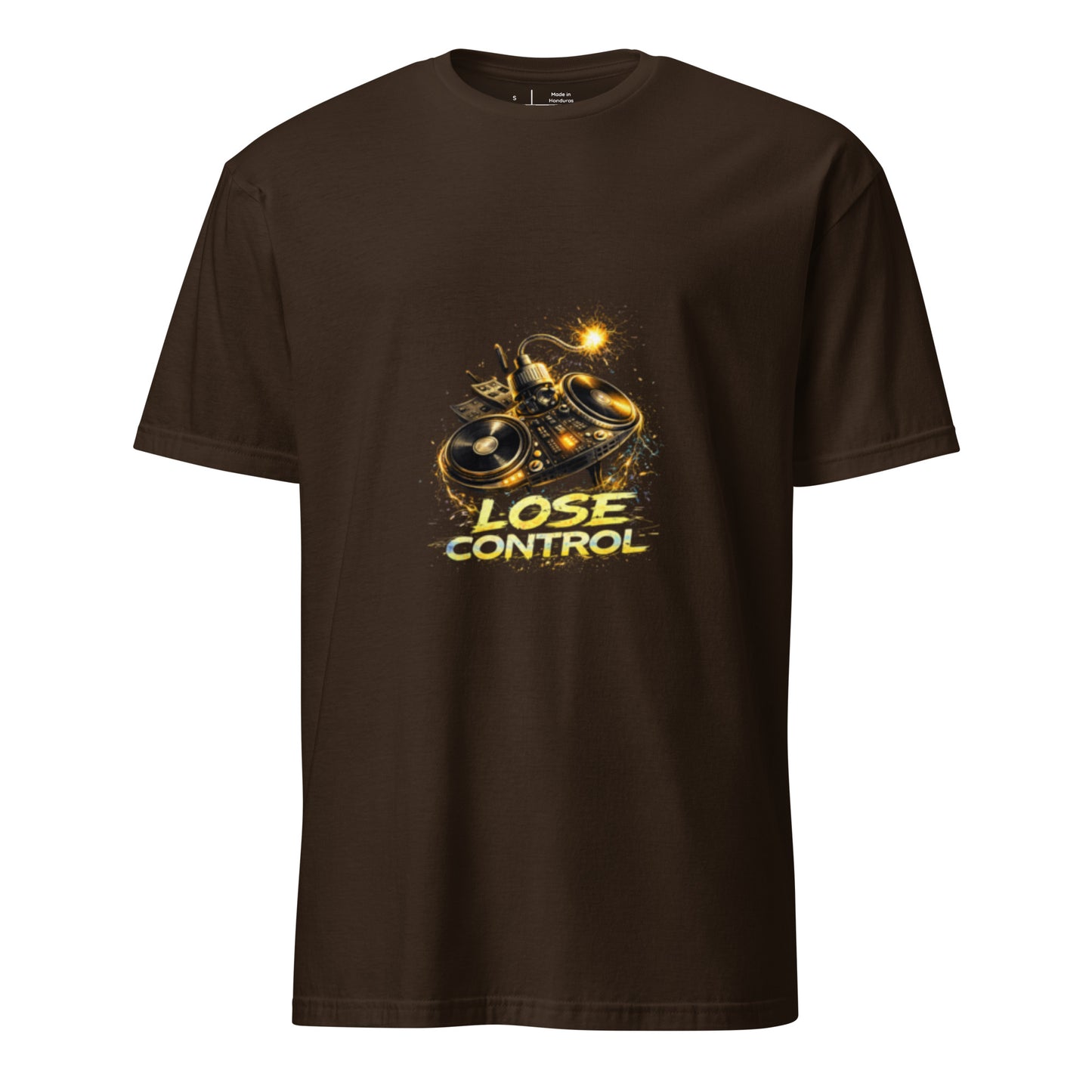 Lose Control – Neon DJ Festival - Short-Sleeve Unisex T-Shirt - Graphic Tee - Dark Chocolate - Front