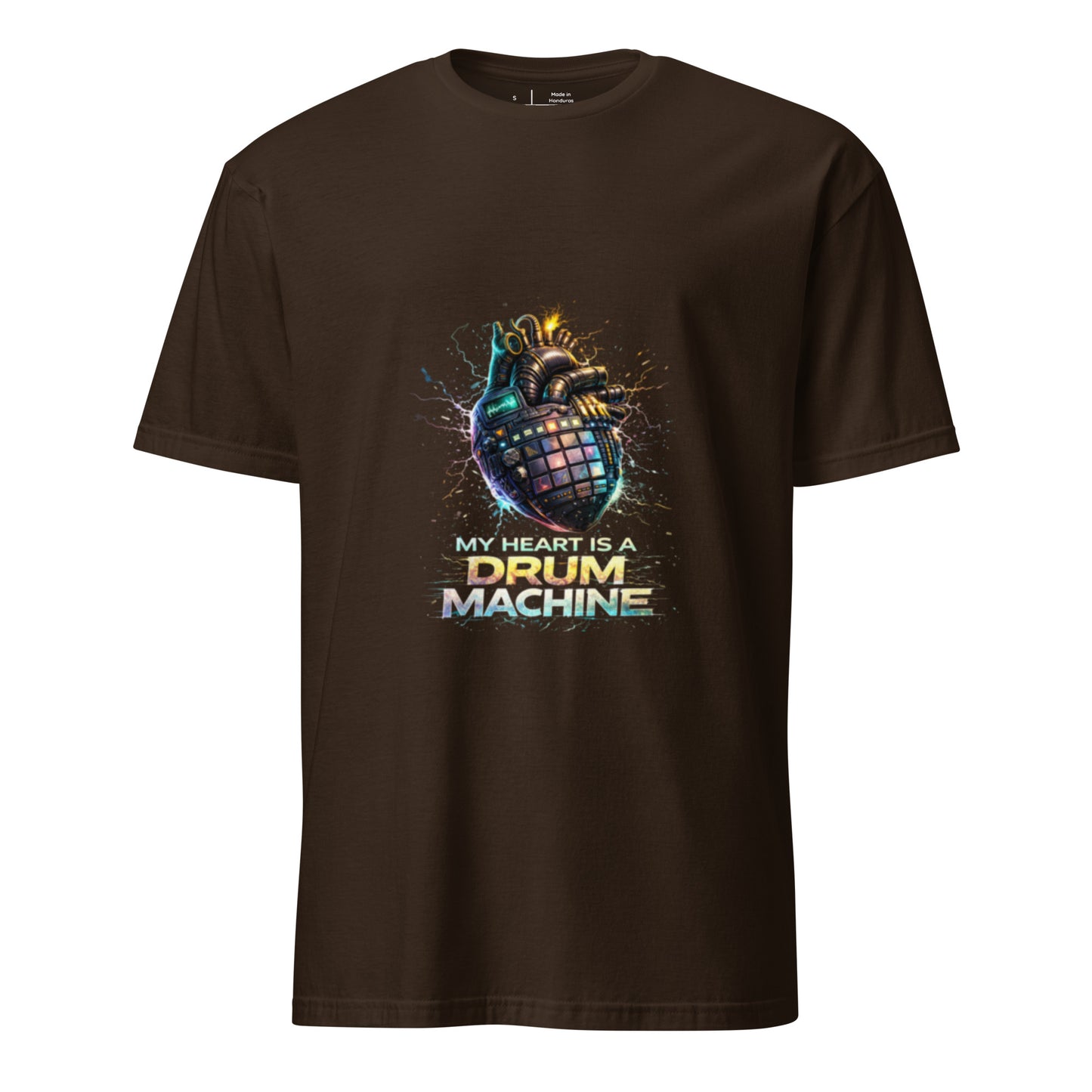 My Heart Is A Drum Machine – Cyber Rave - Short-Sleeve Unisex T-Shirt - Graphic Tee - Dark Chocolate - Front
