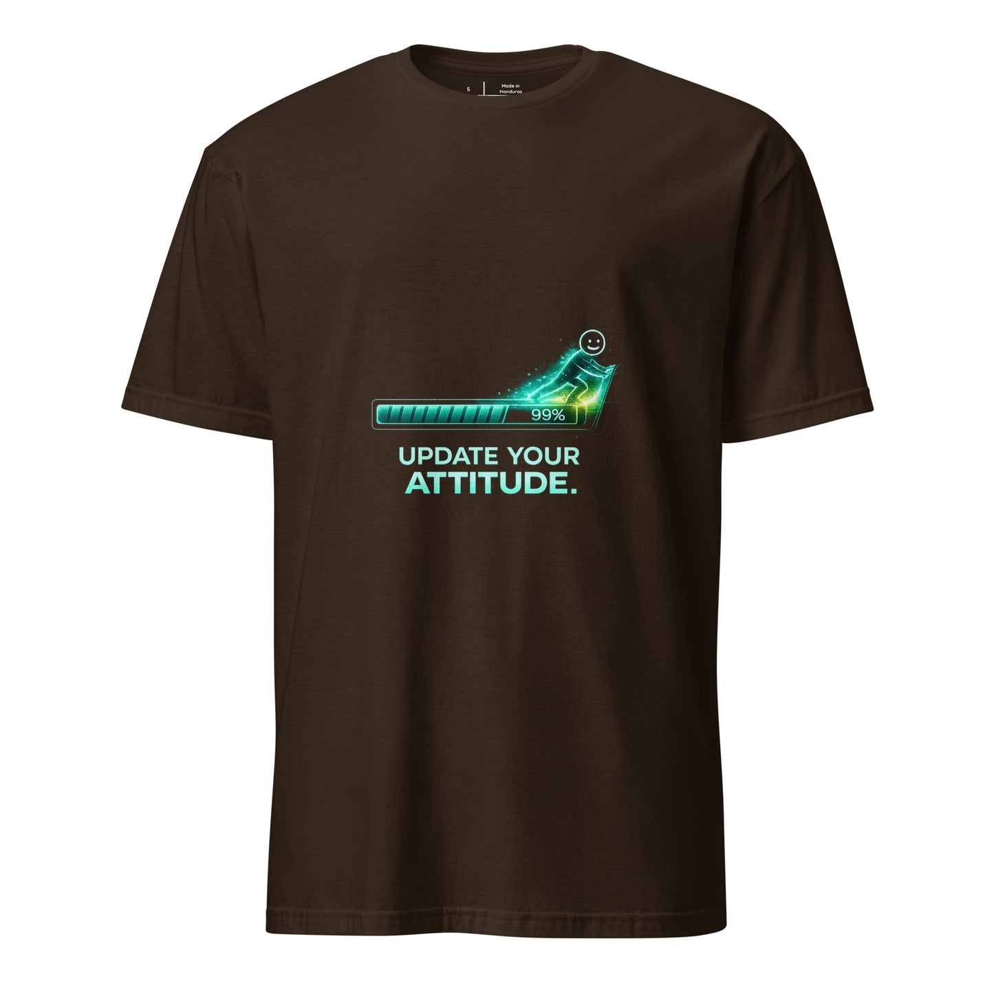 Attitude Update – Positive Upgrade - Short-Sleeve Unisex T-Shirt - Graphic Tee - Dark Chocolate - Front