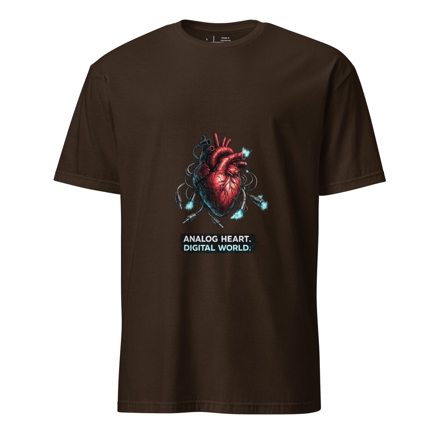 Analog Heart. Digital World. – Cyber Philosophy - Short-Sleeve Unisex T-Shirt - Graphic Tee - Dark Chocolate - Front