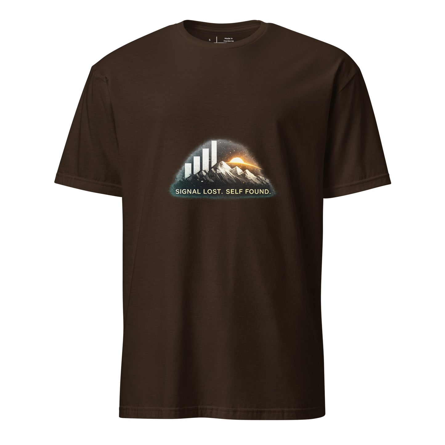 Signal Lost. Self Found. – Digital Detox - Short-Sleeve Unisex T-Shirt - Graphic Tee - Dark Chocolate - Front