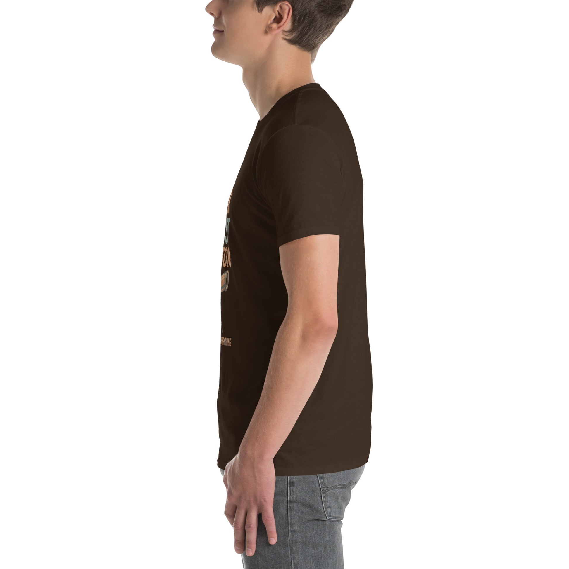 Never Trust An Atom - Science Joke - Short-Sleeve Unisex T-Shirt - Graphic Tee - Dark Chocolate - Left side