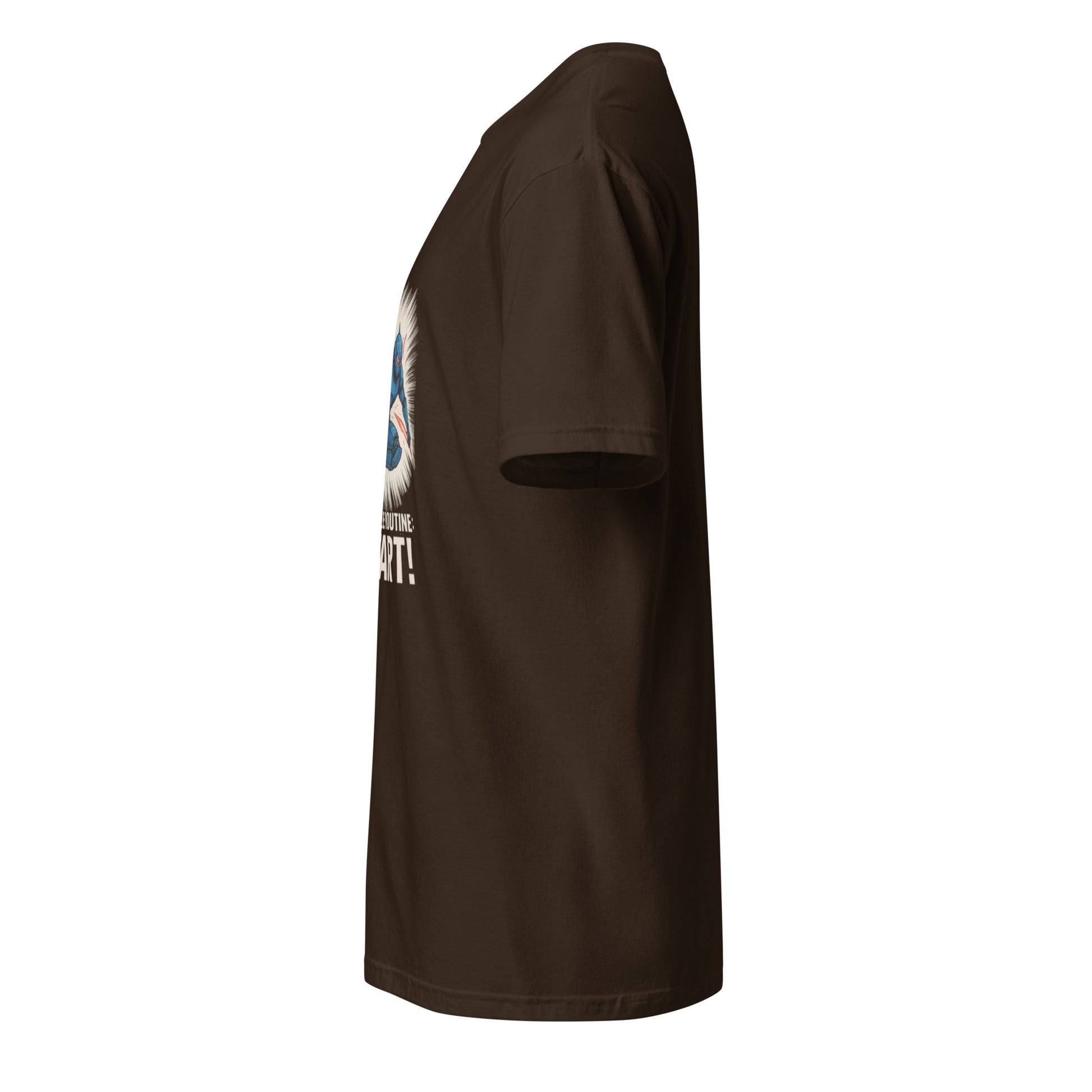 Battle Routine: Start! – Manga Mecha - Short-Sleeve Unisex T-Shirt - Graphic Tee - Dark Chocolate - Left side